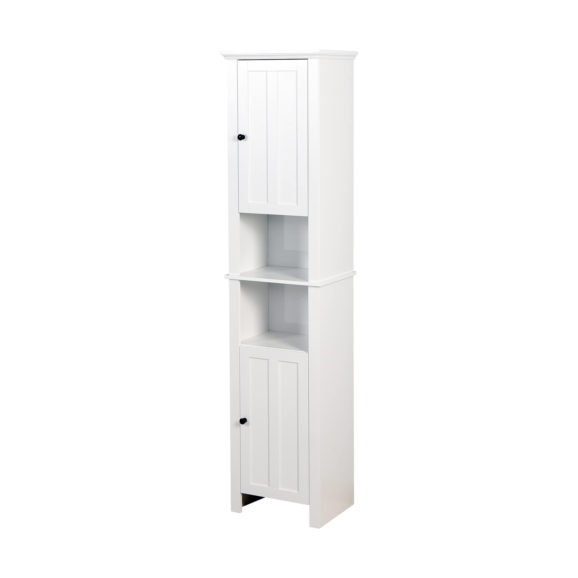 Tall Narrow Storage Cabinet - Multifunctional White Cabinet with 2 Open Shelves & Cupboard | Perfect for Bedroom, Bathroom, or Kitchen Organization