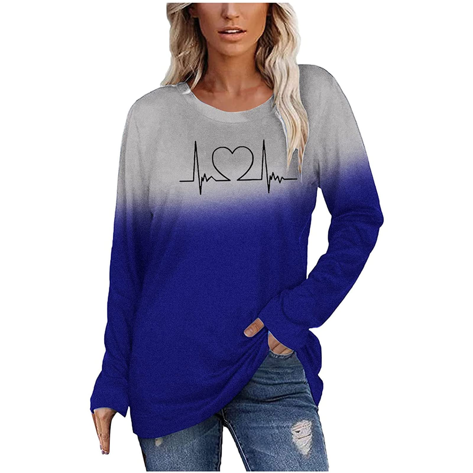 2022 Women's Long Sleeve T-Shirts - Casual Loose Fit Printed Blouses & Fashion Sweatshirts for Everyday Wear, Work & Weekend Outfits
