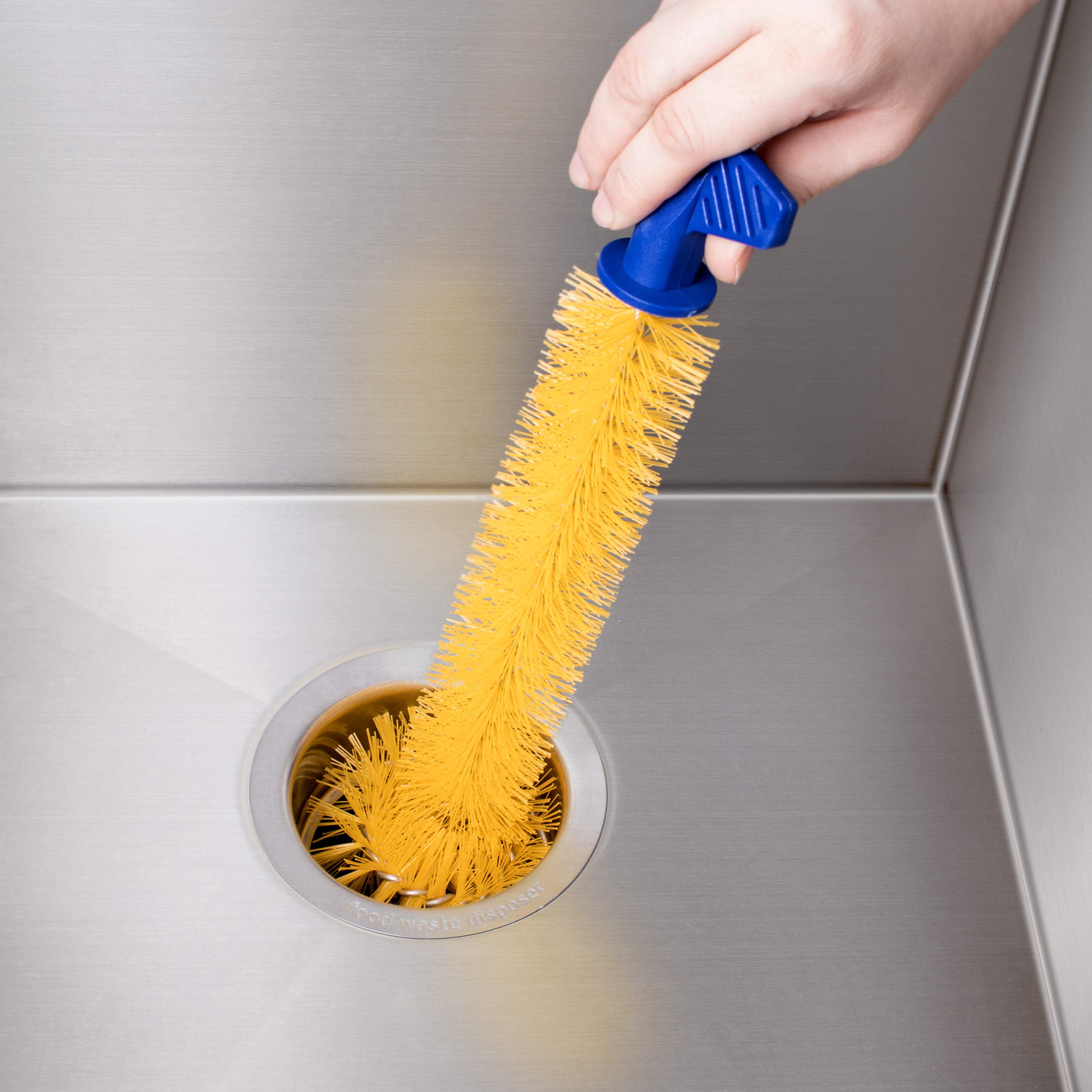 Universal Garbage Disposal Brush with Sturdy Grip Handle - 11 Inch Yellow Cleaning Brush for Kitchen Sink, Drain, and Pipe Maintenance