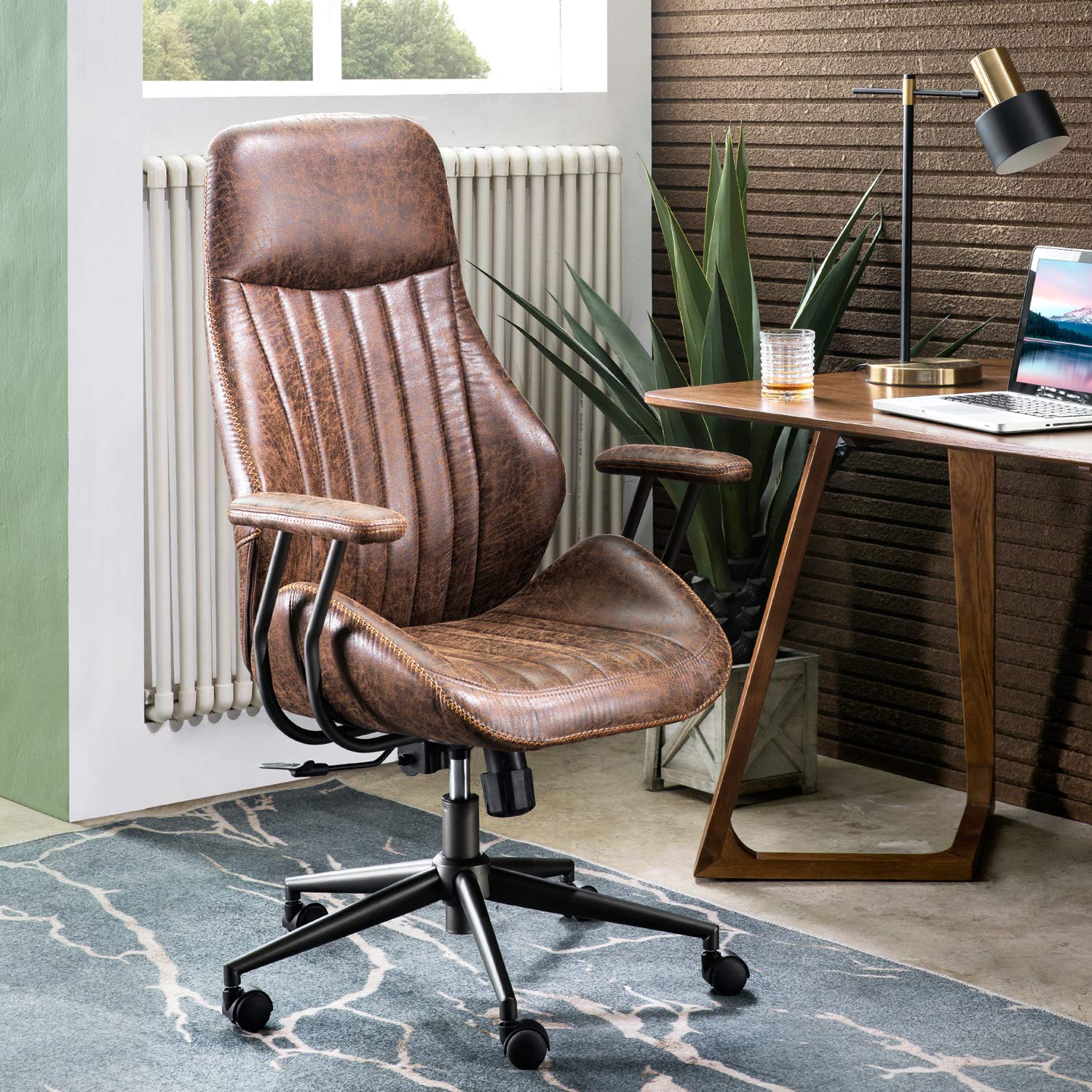 Ovios Ergonomic Office Chair - High Back Suede Fabric Computer Desk Chair with Lumbar Support, Modern Executive & Home Office Chair (Dark Coffee) - Perfect for Long Work Hours, Gaming & Remote Work