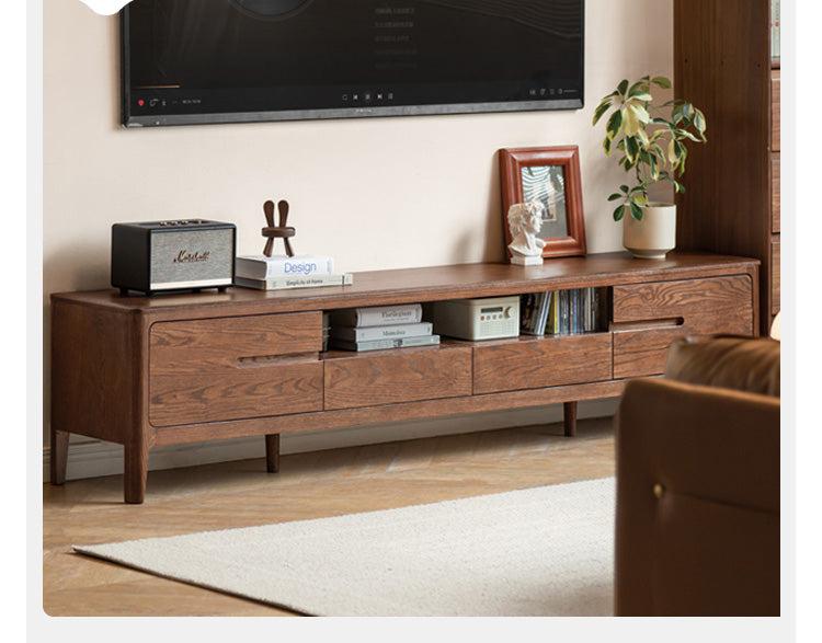 Solid Oak Wood Nordic TV Stand with Storage - Modern Living Room Entertainment Center for TV, Gaming & Media Storage