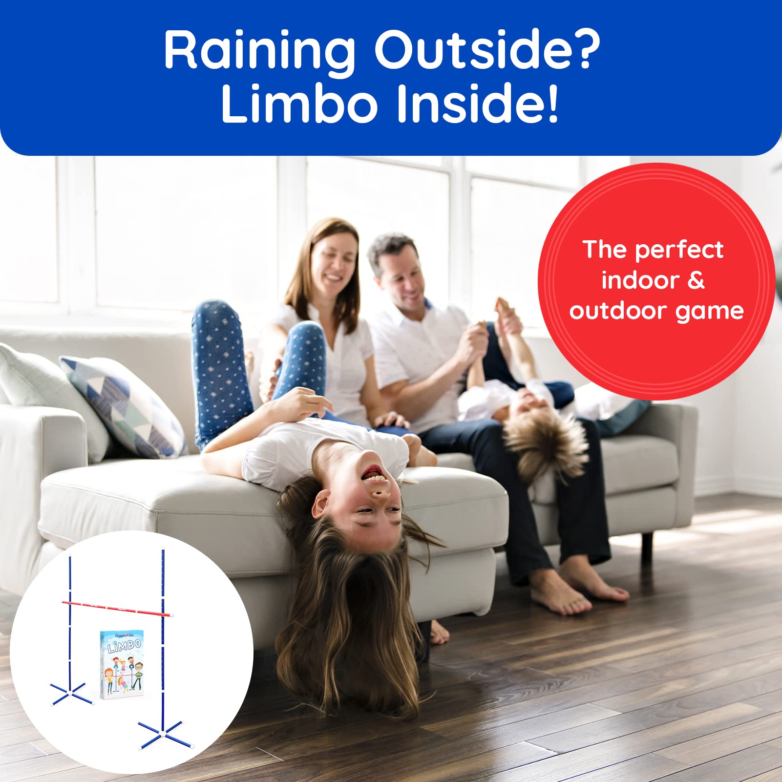 Giggle N Go Limbo Game Set for Adults & Kids - Indoor & Outdoor Party Game for Family Gatherings, Backyard Fun, Easter Basket Stuffers - Perfect for Holidays, Birthdays & Summer BBQ Events