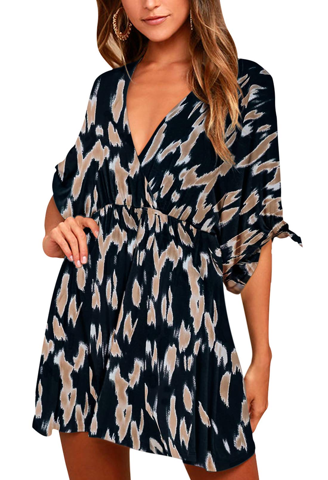 Meenew Women's Summer Casual Loose Tunic Swing Dress - V Neck Short Sleeve Vacation Beach Dress for Travel, Party & Outdoor | Lightweight Comfortable Flowy Dress for Beach Vacations, Poolside Lounging, Summer Outings | Stylish Resort Wear for Date Nights, Weekend Brunch, Shopping Trips | Breathable Tropical Dress for Festivals, Outdoor Dining, Picnics | Trendy Summer Fashion Cover Up for Beach Walks and Casual Parties