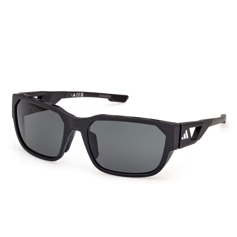 Adidas SP 0092 02D Polarized Sunglasses - Matt Black Frame for Men & Women - UV Protection for Running, Driving & Outdoor Activities