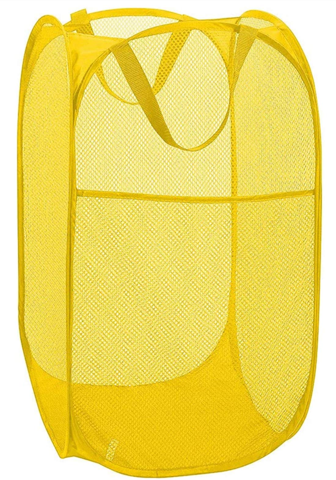 Foldable Mesh Laundry Hamper with Large Pocket - Portable Pop-Up Clothes Basket for College Dorm, RV & Travel - Yellow Rectangle Organizer Bin for Bedroom, Bathroom & Camping