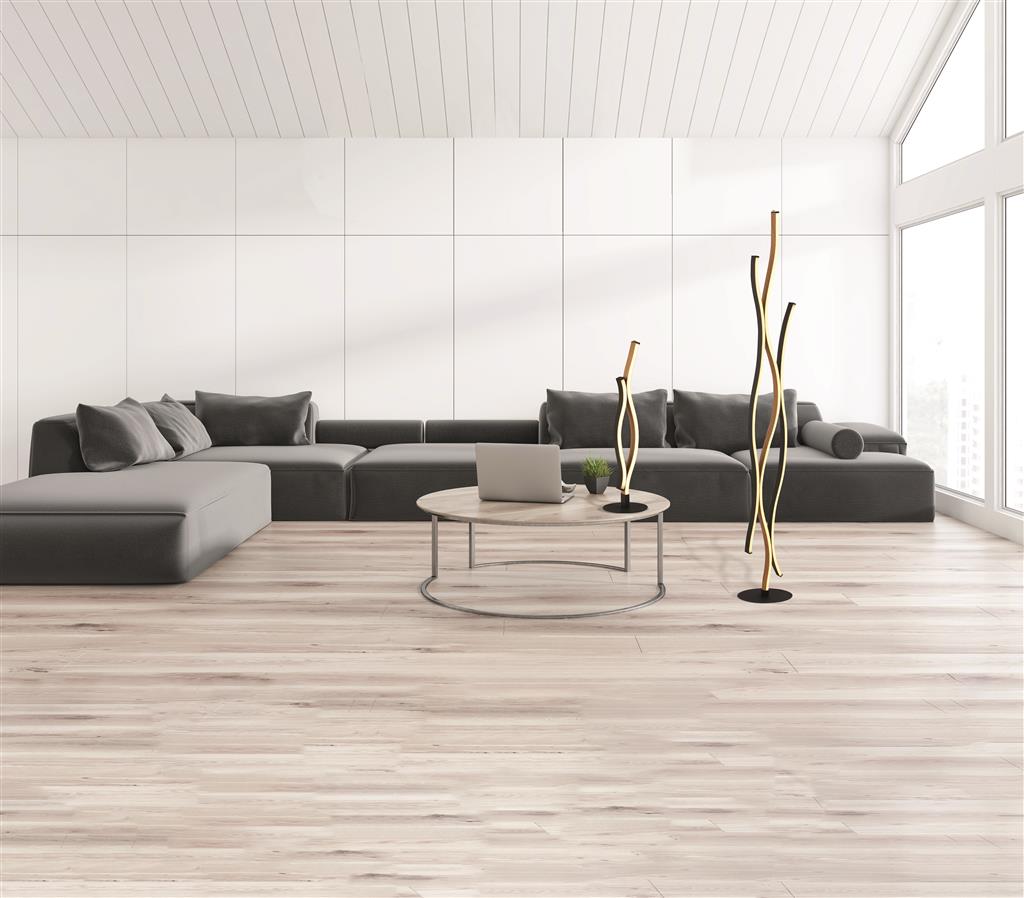 Modern Black Metal & Wood Floor Lamp with Integrated LED Lighting - Perfect for Living Room, Bedroom, or Office Decor
