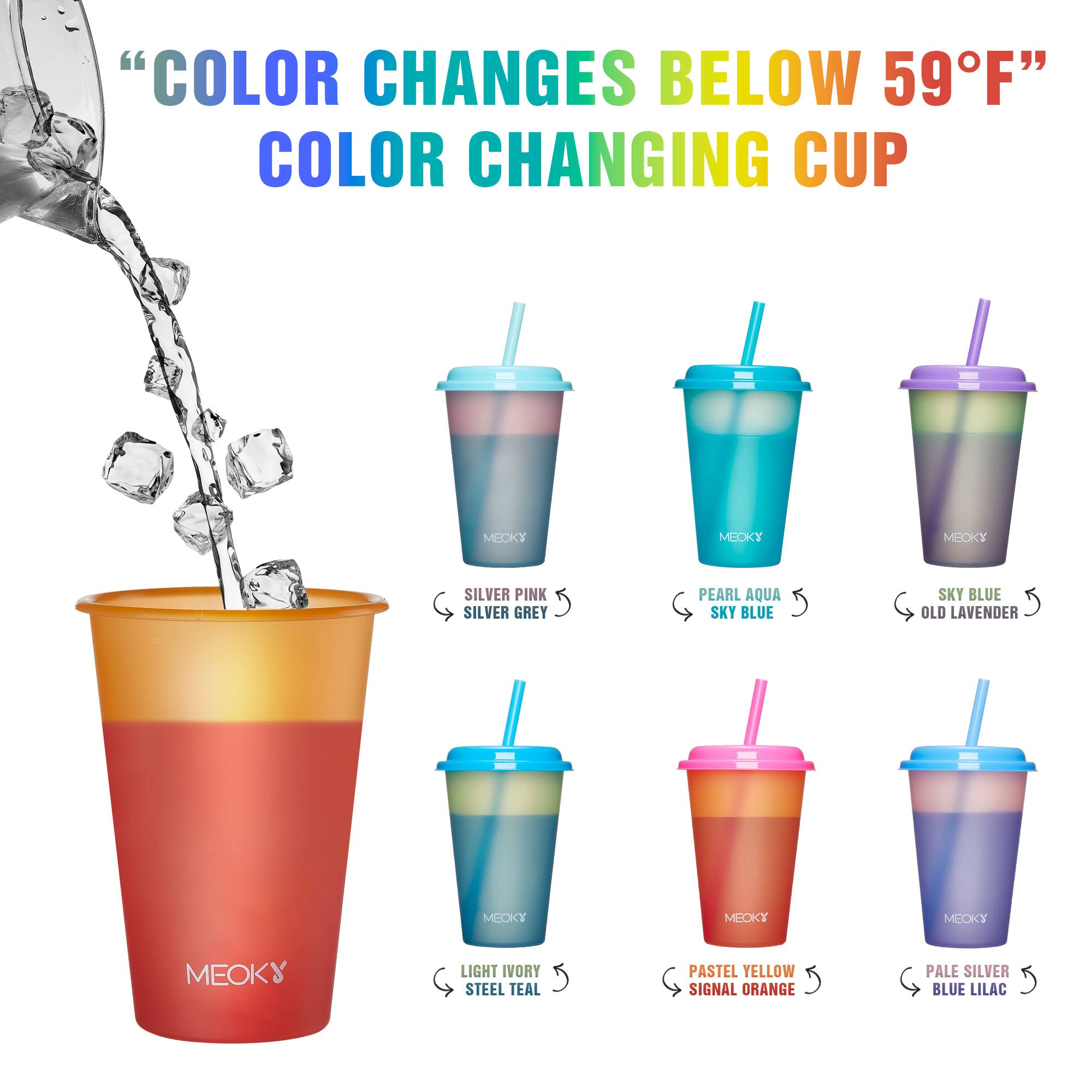 Meoky 12oz Color Changing Plastic Cups with Lids & Straws - 12 Pack Reusable Kids Tumblers for Cold Drinks, Summer Parties, Picnics, and Outdoor Activities