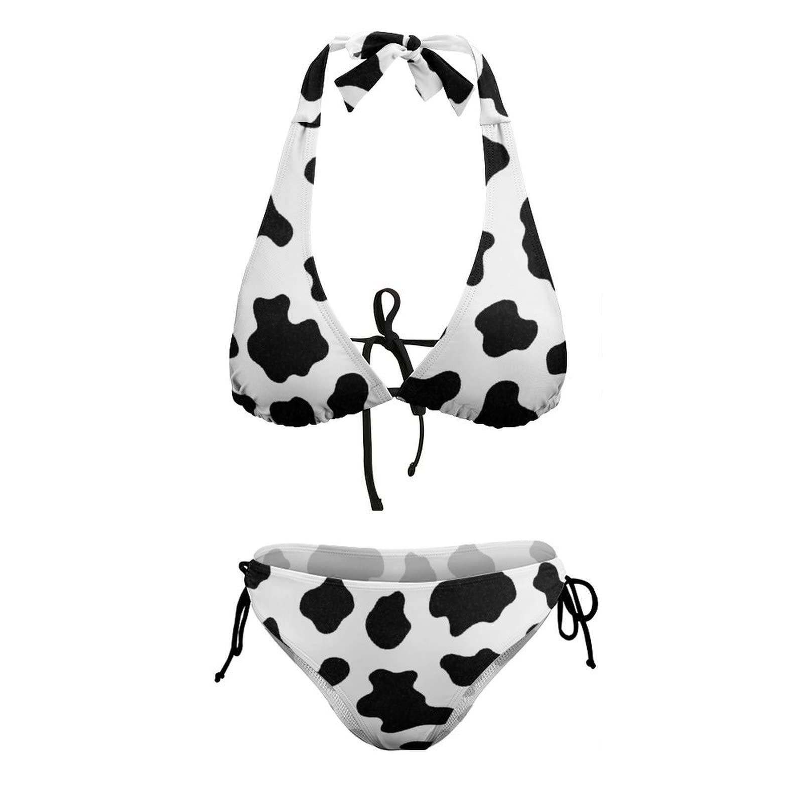 Women's Cow Print Bikini Set - String Halter Triangle Top & High Waist Bottom Swimwear for Beach, Pool Party & Summer Vacation