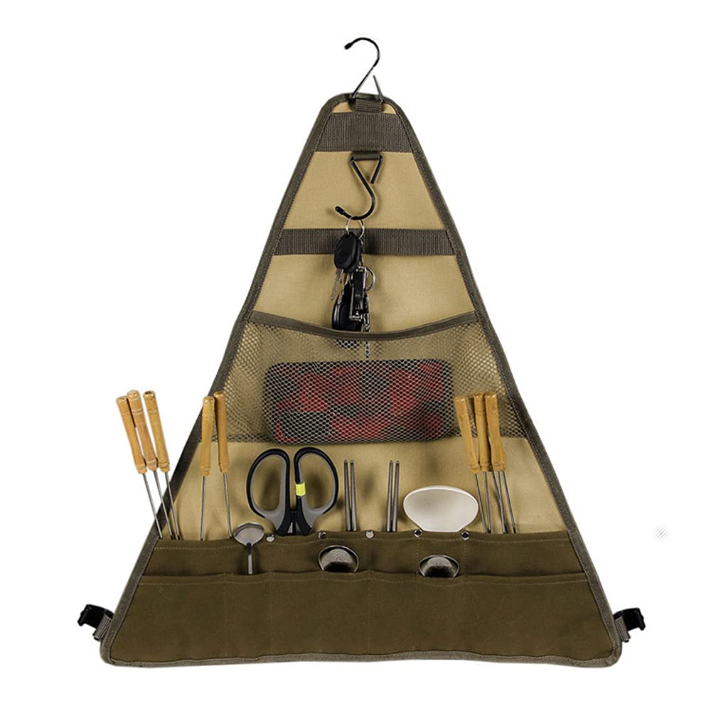 Portable Canvas Picnic Tableware Storage Bag - Hanging Organizer for Outdoor Camping, Picnics & Camp Kitchen Supplies | Durable & Lightweight for Easy Travel & Storage