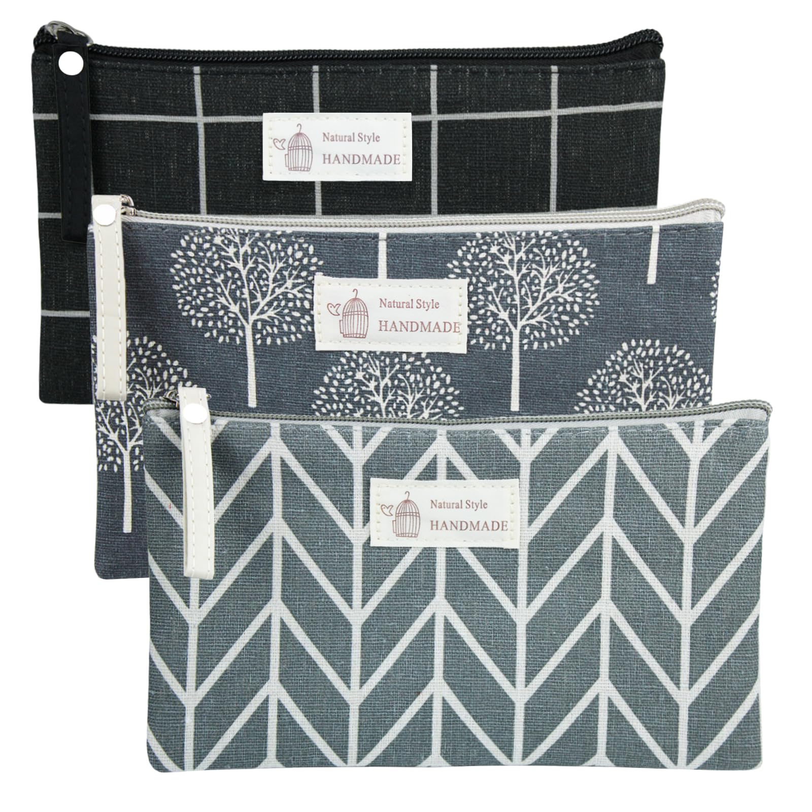 3-Piece Printed Canvas Makeup Bags Set - Cute Cosmetic & Toiletry Travel Organizer with Zipper for Women & Girls - Perfect for Vacation, Gym, Beach & Daily Essentials Storage