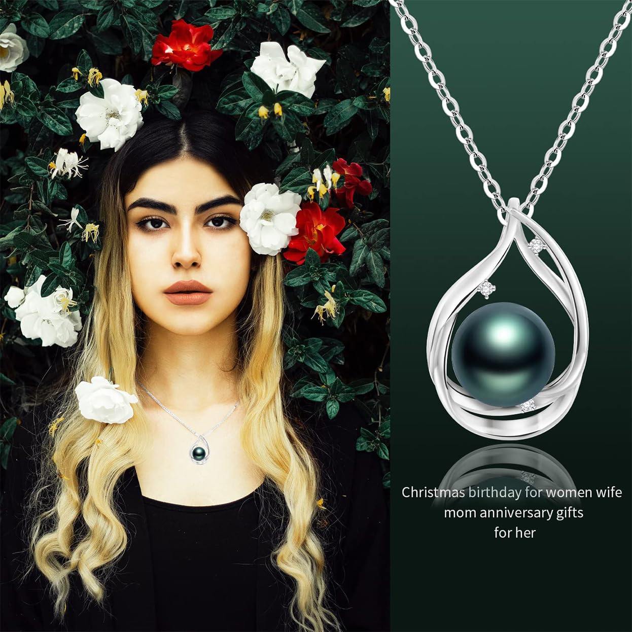 Tahitian Black Pearl Necklace for Women - 18K Gold Plated Sterling Silver Pearl Pendant - Elegant Gift for Wife, Mom, Girlfriend - Perfect for Wedding, Birthday, Anniversary, Mother's Day, Valentine's Day & Christmas - Luxury Jewelry for Special Occasions & Evening Events