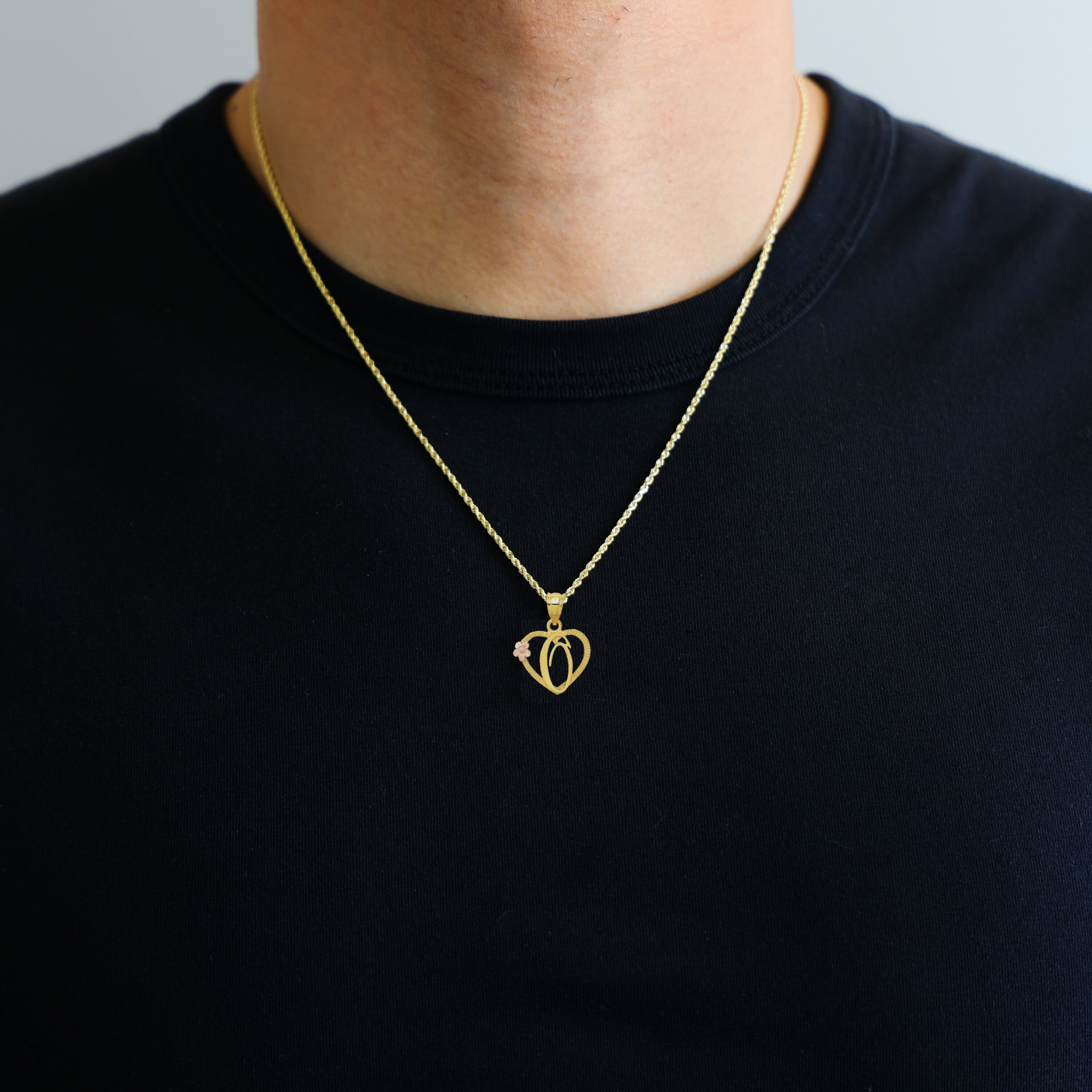 14K Gold Script Letter 'O' Heart Charm Pendant with Floral Accent - Perfect for Birthstone Jewelry, Personalized Gifts & Valentine's Day Presents