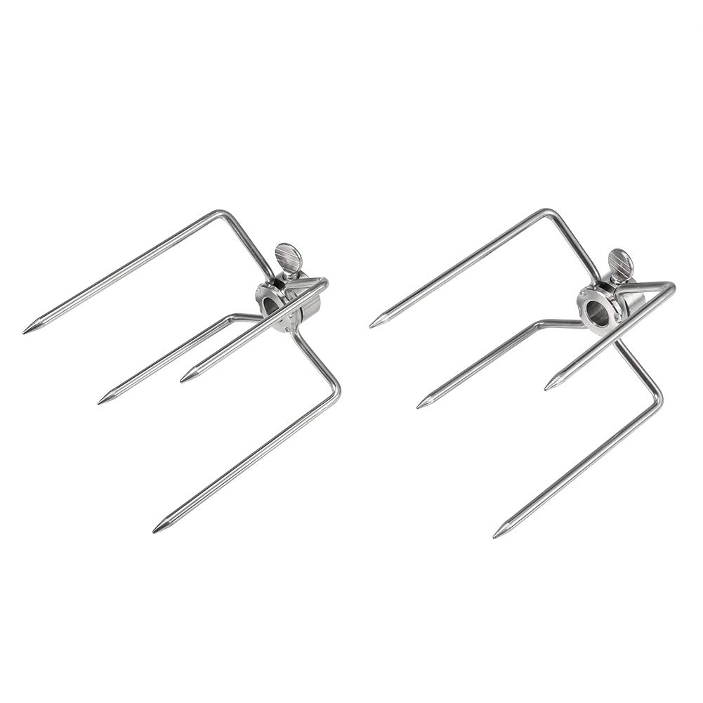Keenso Rotisserie Meat Forks - 2PCS Stainless Steel BBQ Spit Forks for Chicken, Meat & Grill | Perfect for Outdoor Camping, Picnics & Backyard Barbecues