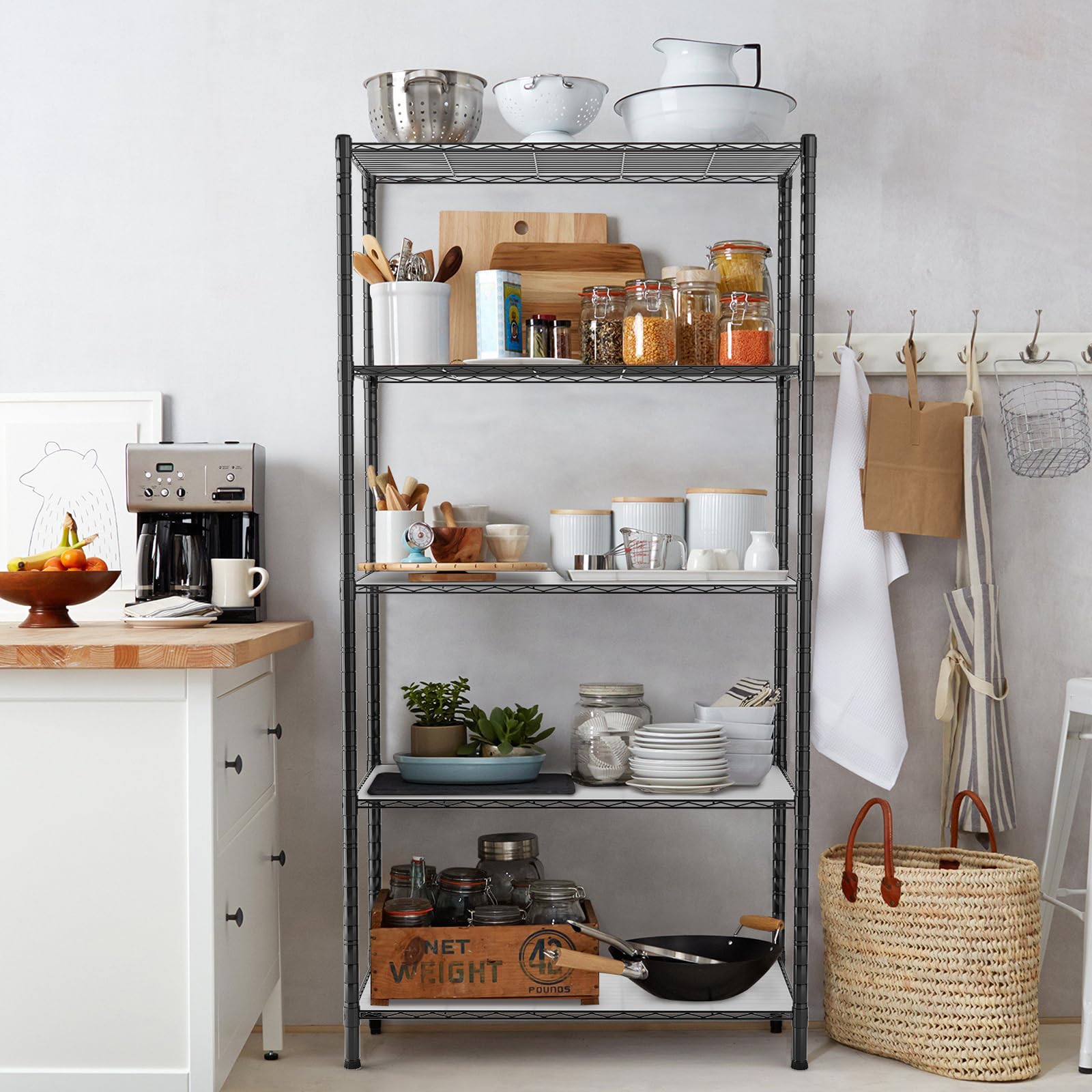 5-Tier Heavy Duty Storage Shelves - Adjustable Steel Garage Shelving Unit with 150 lbs Capacity, 30