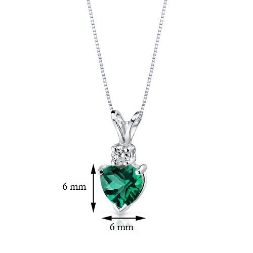 PEORA 14K White Gold Heart Shaped Created Emerald & Diamond Pendant (1 Carat) with Matching Stud Earrings (1.50 Carats) - Elegant Jewelry Set for Valentine's Day, Anniversary & Special Occasion Gifts