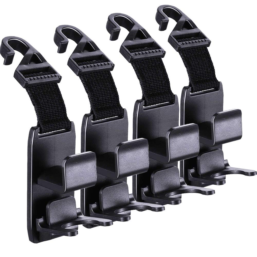 KOOPAO 4 Pack Universal Car Seat Headrest Hooks - Heavy Duty Backseat Hangers for Handbags, Purses, Coats & Grocery Bags | Durable Vehicle Storage Solution for Organizing Essentials While Driving or Traveling