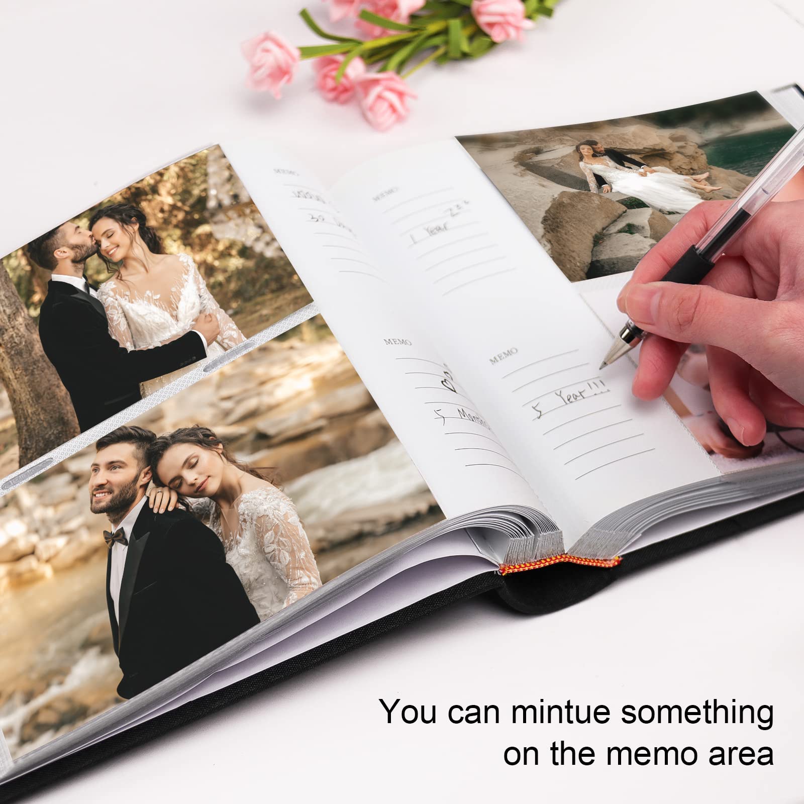 Vienrose 4x6 Photo Album with Linen Cover - Holds 200 Photos, Memo Areas, Slip-in Design - Perfect for Wedding, Baby, Vacation Memories - Blue