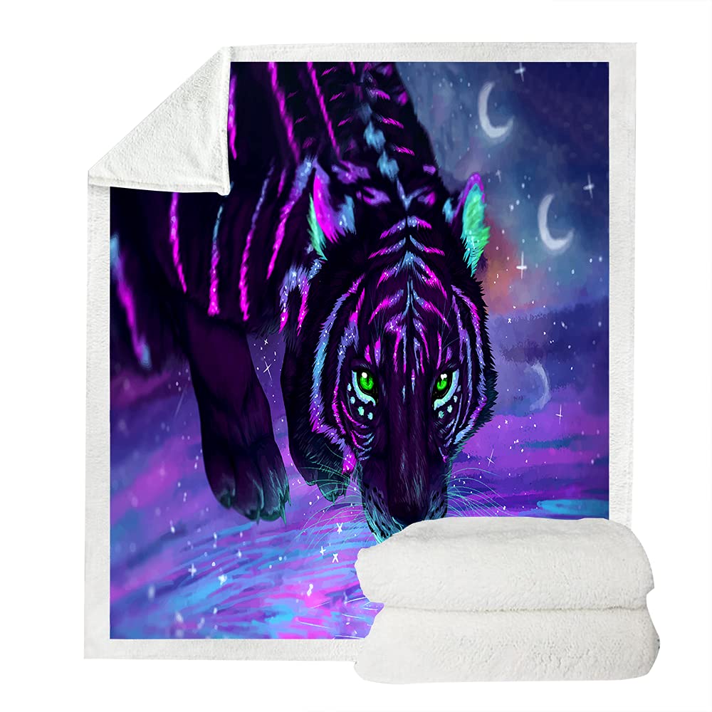 3D Wild Animal Print Tiger Blanket - Soft Fuzzy Throw Blanket for Bed, Sofa & Couch - 51