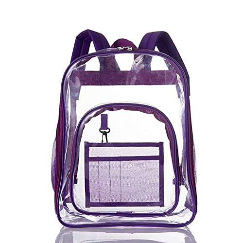 Large Heavy Duty PVC Clear Backpack - Transparent Stadium & School Backpack for Security Check, Concerts, Travel (Purple) | Durable See-Through Bag for Work, Gym, and Outdoor Activities