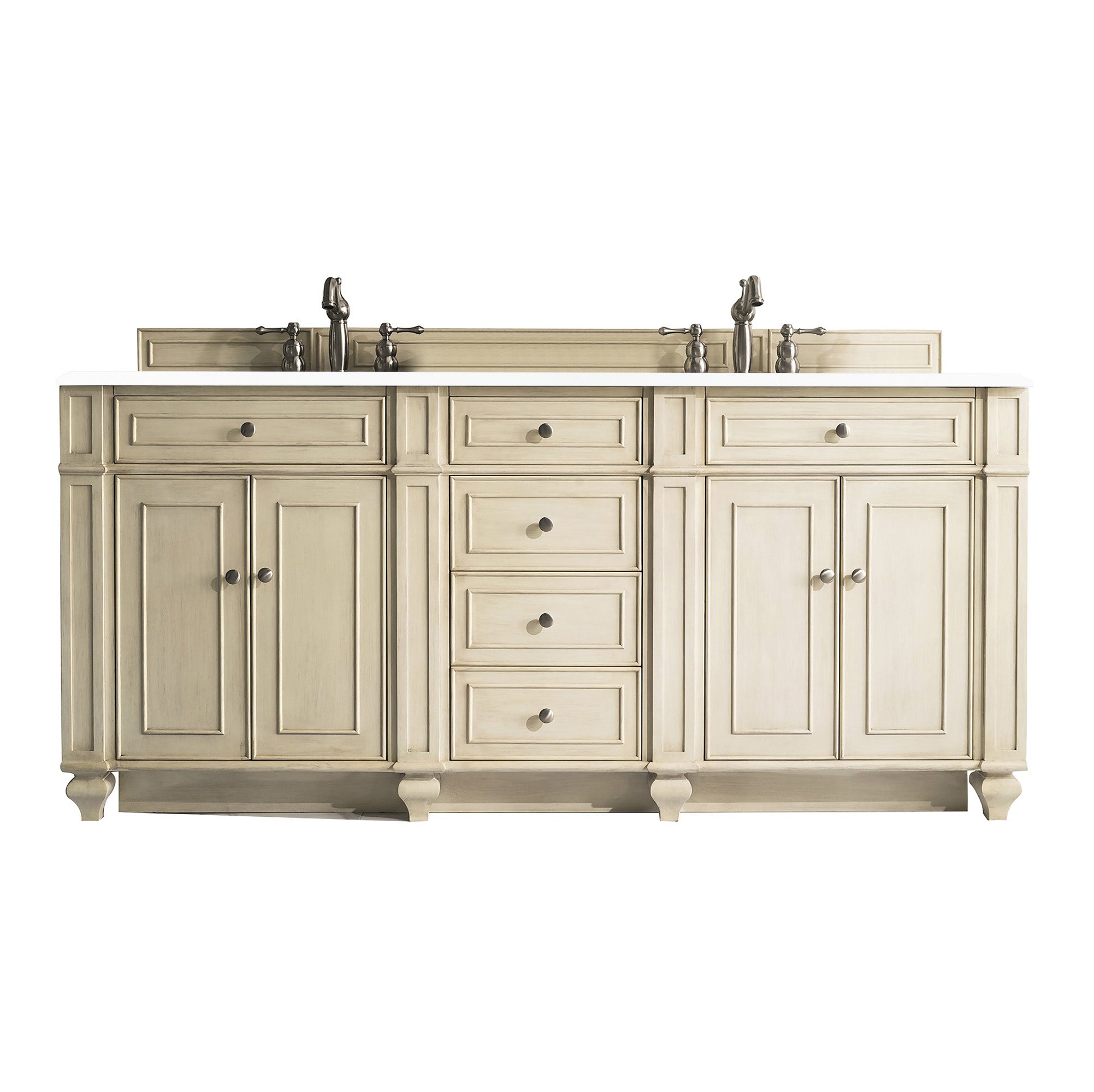 Bristol 72-Inch Double Bathroom Vanity in Vintage Vanilla with 3CM Classic White Quartz Countertop - Perfect for Master Bathroom Renovation & Modern Farmhouse Decor