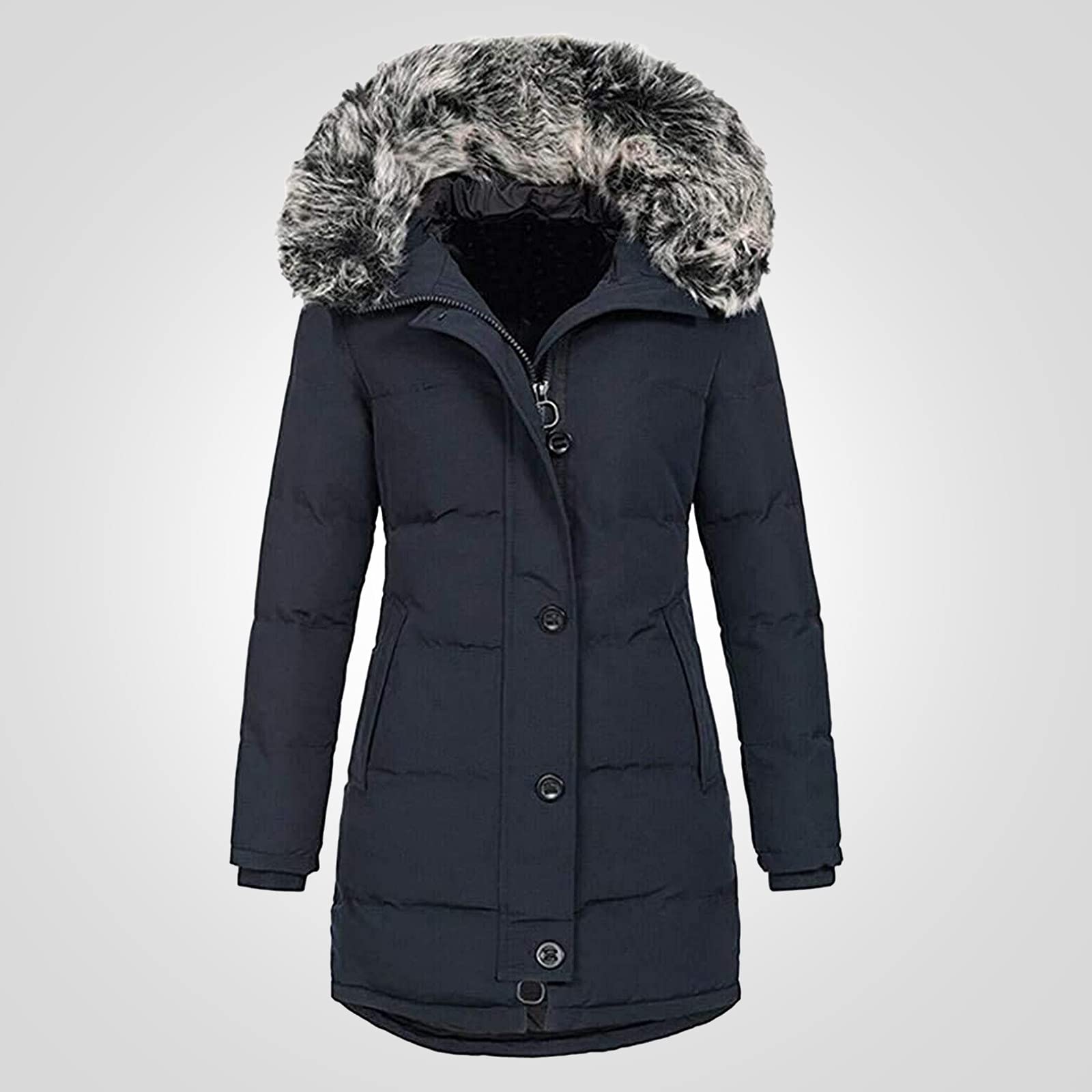 Women's Fashion Faux Fur Hooded Winter Coat - Warm Fleece Lined Drawstring Jacket with Slim Fit Zipper for Cold Weather | Cozy Outerwear for Casual Outings, Travel & Winter Activities