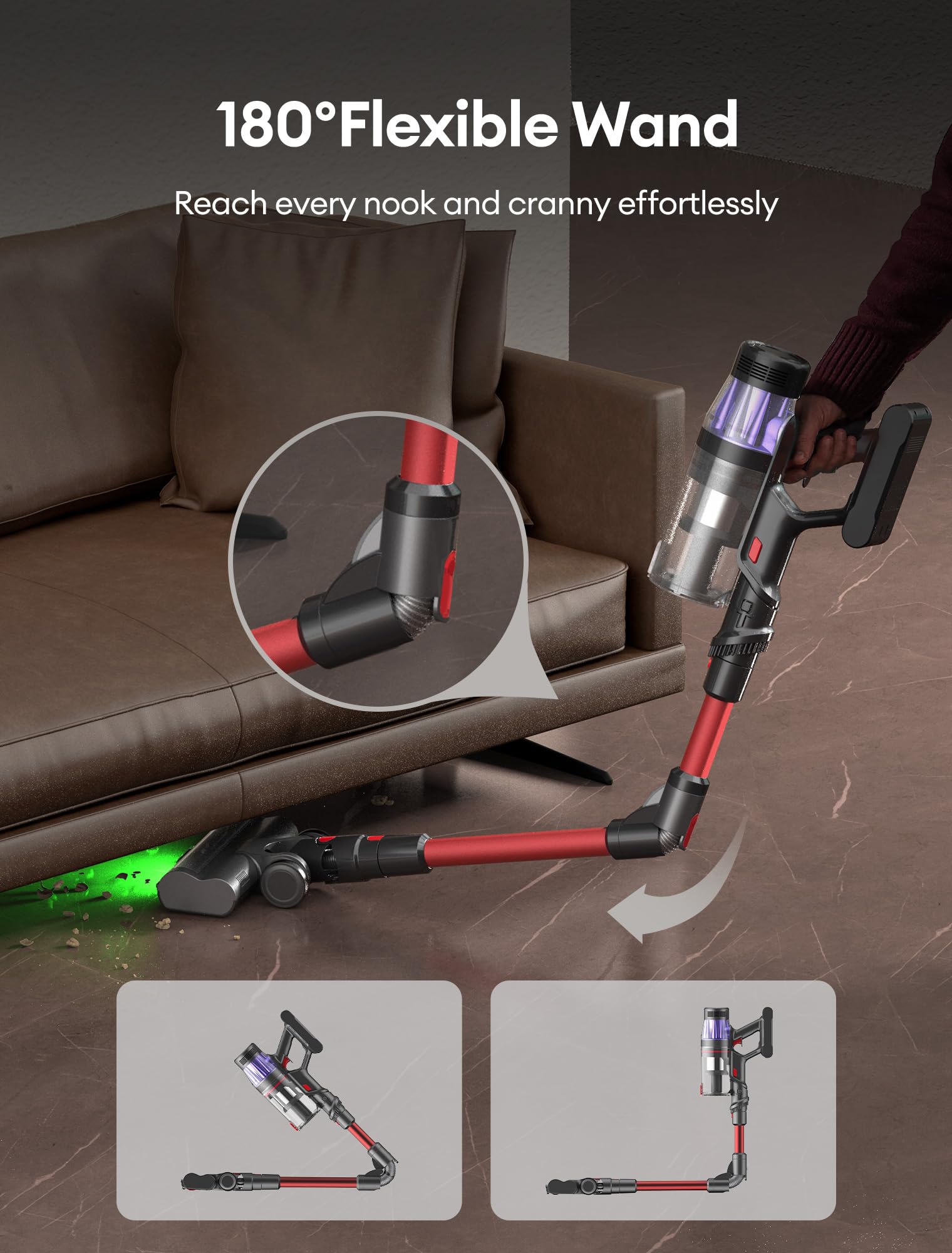 Ultenic U16 Cordless Stick Vacuum Cleaner - 550W/50Kpa Powerful Suction, 60 Min Runtime, 180° Bendable Wand & Anti-Tangle Brush - Lightweight Rechargeable Vacuum for Pet Hair, Carpet, Hard Floors - Perfect for Home Cleaning & Pet Owners