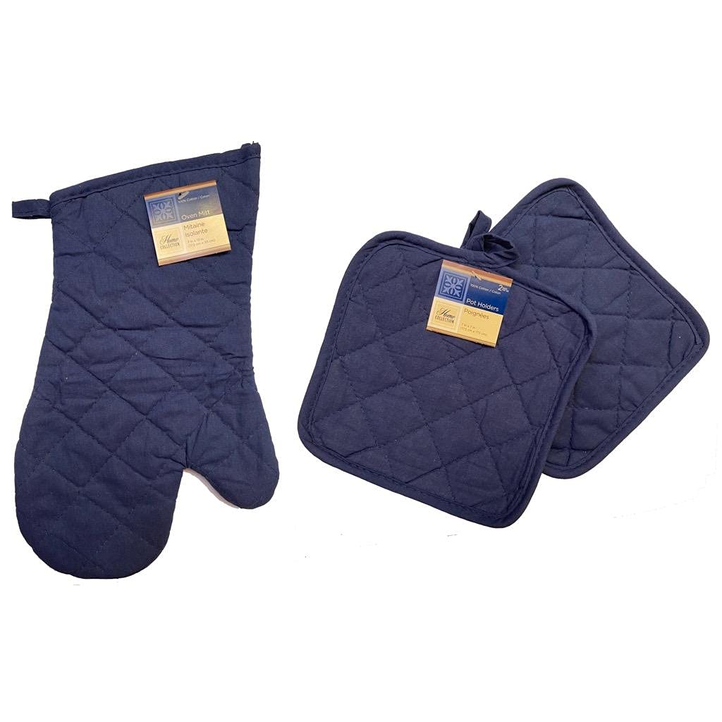 Heat Resistant Oven Mitts and Pot Holders Set - 2-Piece Kitchen Safety Gloves for Baking, Cooking, Grilling - Non-Slip Silicone Grip (Blue) - Perfect for Roasting, Baking, and Handling Hot Dishes