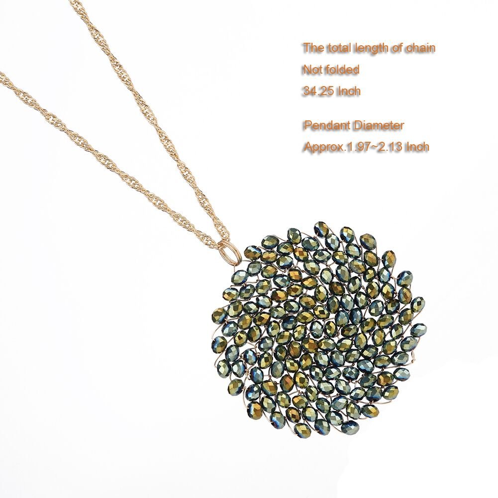 Niumike Handmade Crystal Circle Pendant Necklace and Earring Set for Women - Elegant Long Statement Jewelry Set with Gift Box | Perfect for Prom, Party, Wedding & Special Occasions