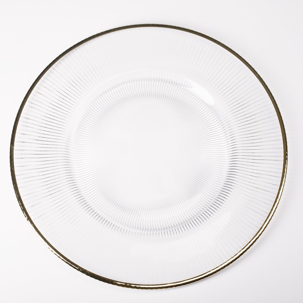 Richland 13-Inch Gold Rim Glass Charger Plates - Set of 12 Elegant Dinner Plates for Wedding, Party & Holiday Table Decor