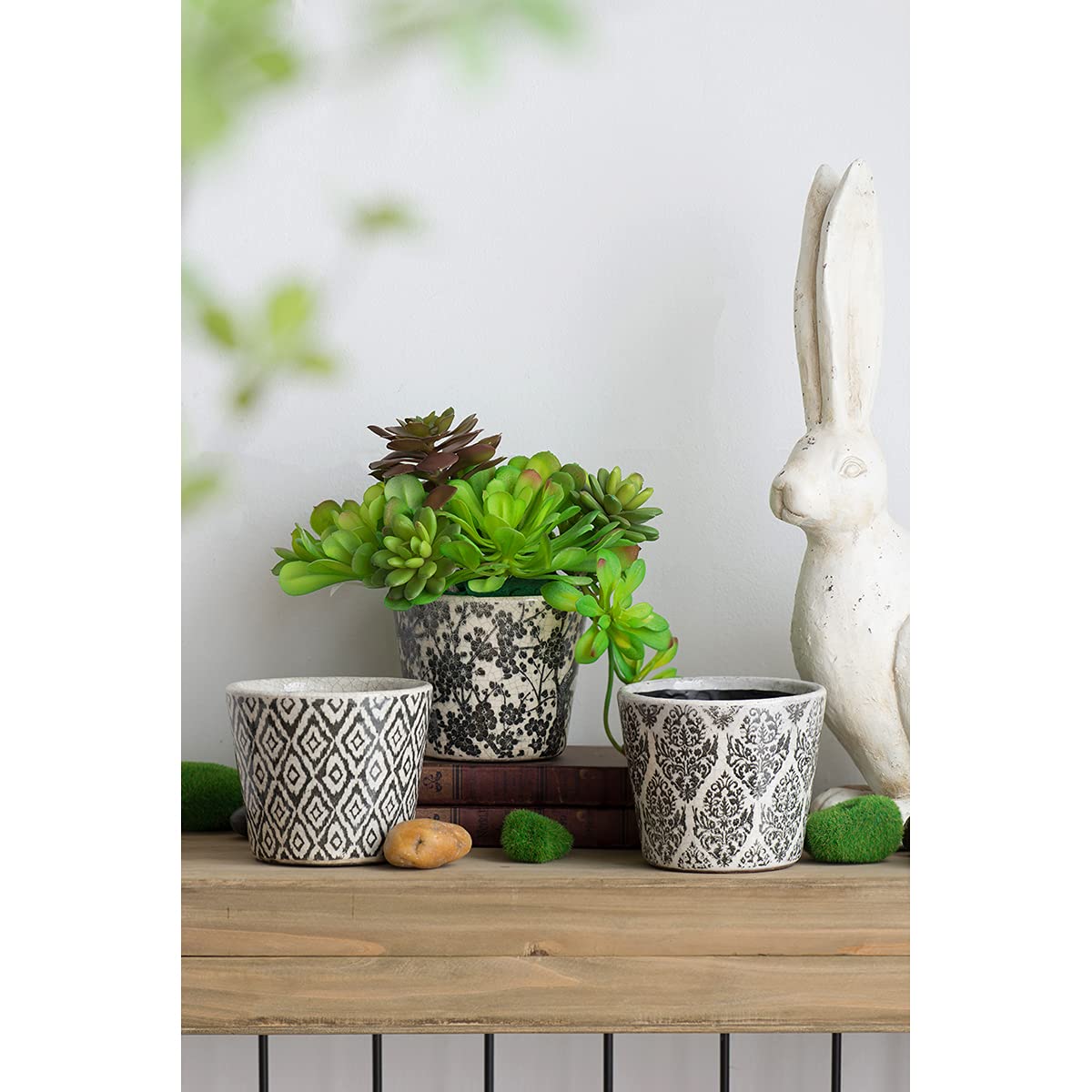 A&B Home Garden Planter Set - 3 Pack Ceramic Flower Pots for Indoor & Outdoor Plants, Succulents, Herbs - Classic Terracotta Design, Black (6x5 Inch) - Perfect for Windowsills, Balconies, Office Desks & Home Decor