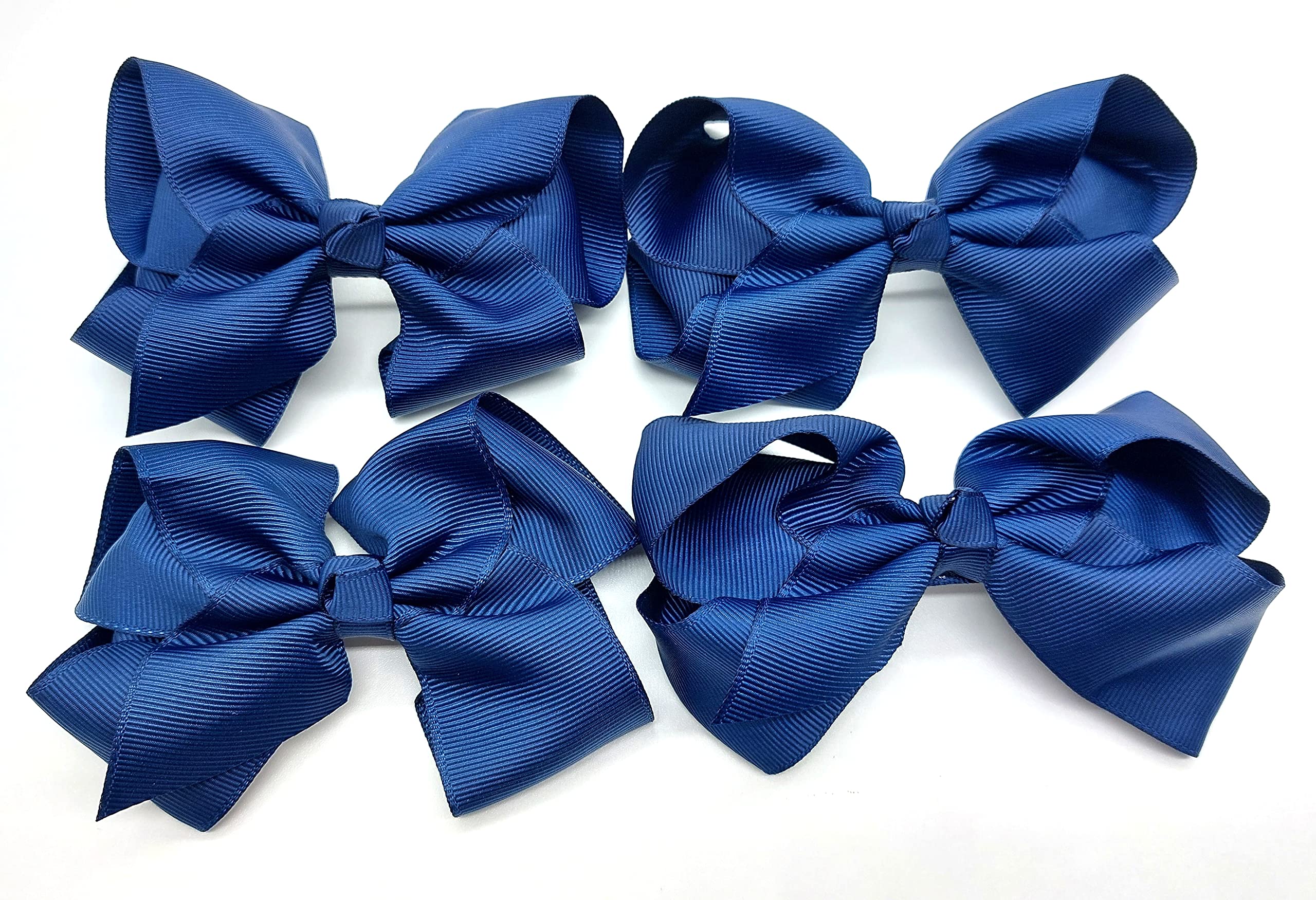 La Petite Princesse Navy Blue Hair Bow Clips Set of 4 - Girls Hair Barrettes & Ribbon Grips for School, Parties & Special Occasions