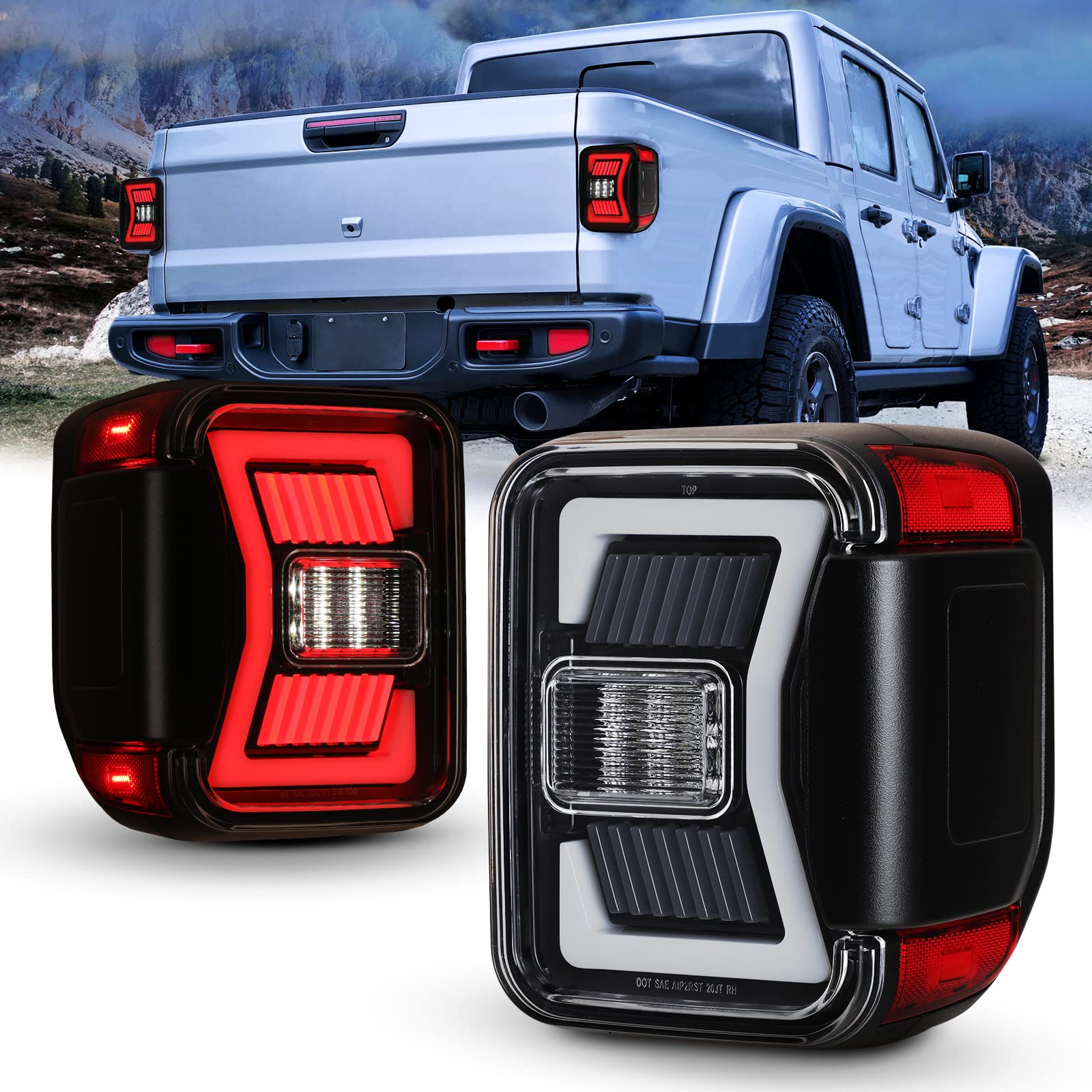 LED Tail Lights for 2019-2023 Jeep Gladiator JT - Sequential Turn Signal Tail Lamp Assembly Replacement with Clear Lens | Upgrade for Gladiator Pickup Truck, Off-Road & Night Driving Safety