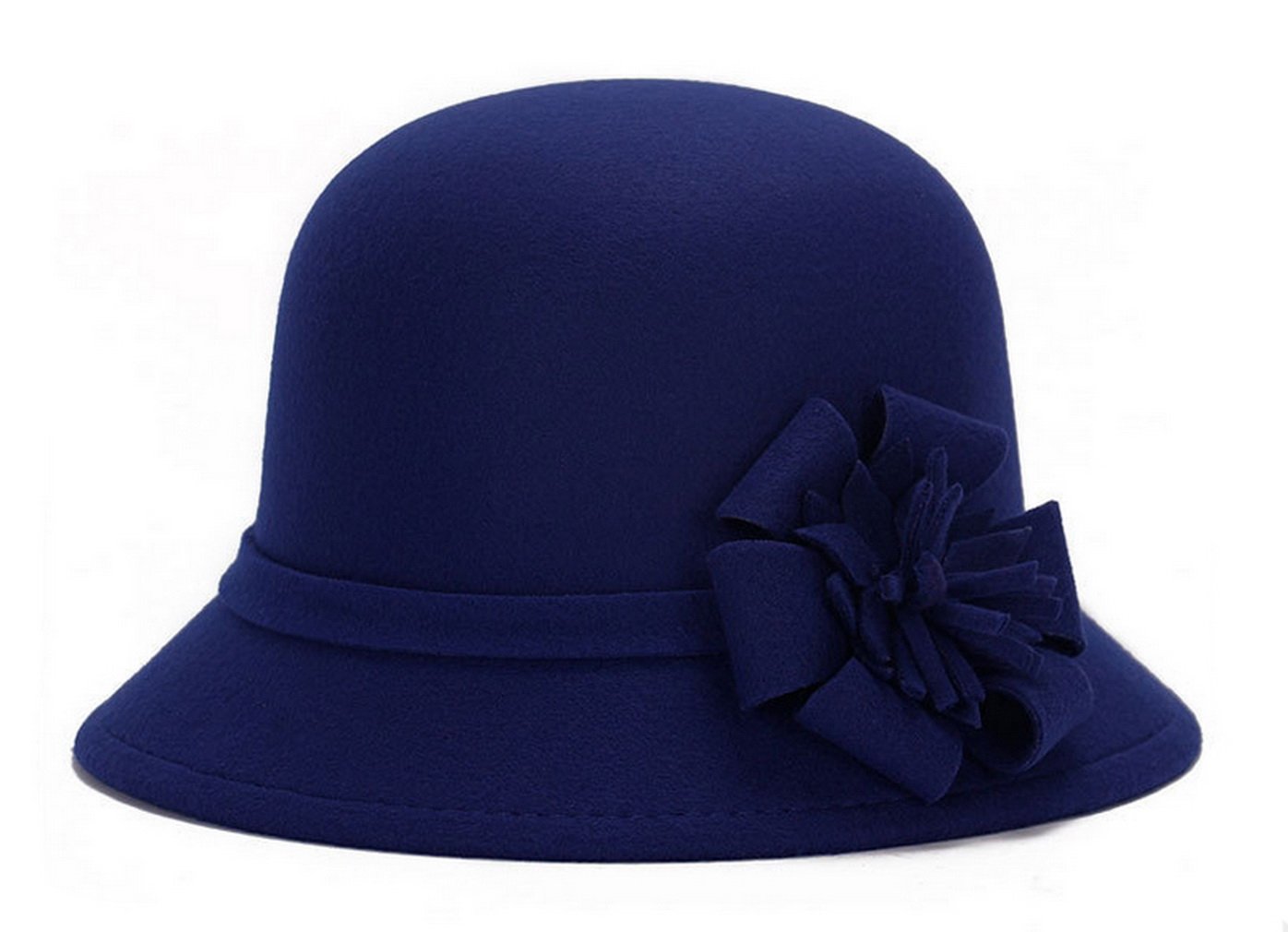 Women's Warm Wool Felt Cloche Hat - Vintage Church Bucket Hat with Floral Band for Winter Fashion, Outdoor Activities & Special Occasions