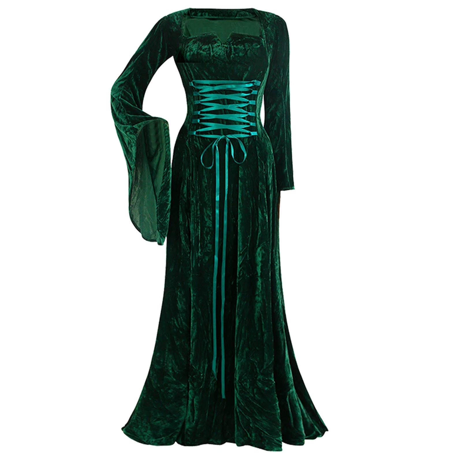 Gothic Victorian Halloween Dress for Women - Elegant Flare Sleeve Vintage Long Dress with Floor Length | Perfect for Costume Parties, Haunted Houses & Spooky Events
