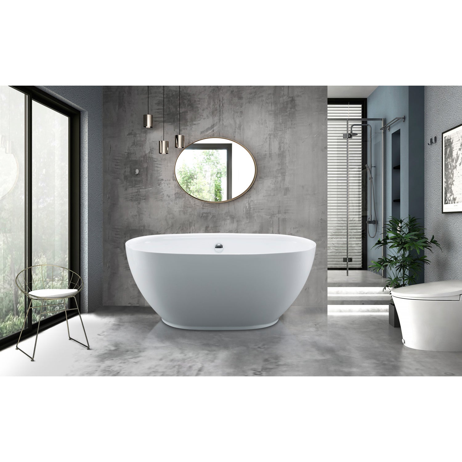 Aqua Eden 55 Inch Acrylic Oval Freestanding Bathtub - Glossy White Double Ended Soaking Tub with Drain | Modern Bathroom Luxury for Spa-Like Relaxation at Home