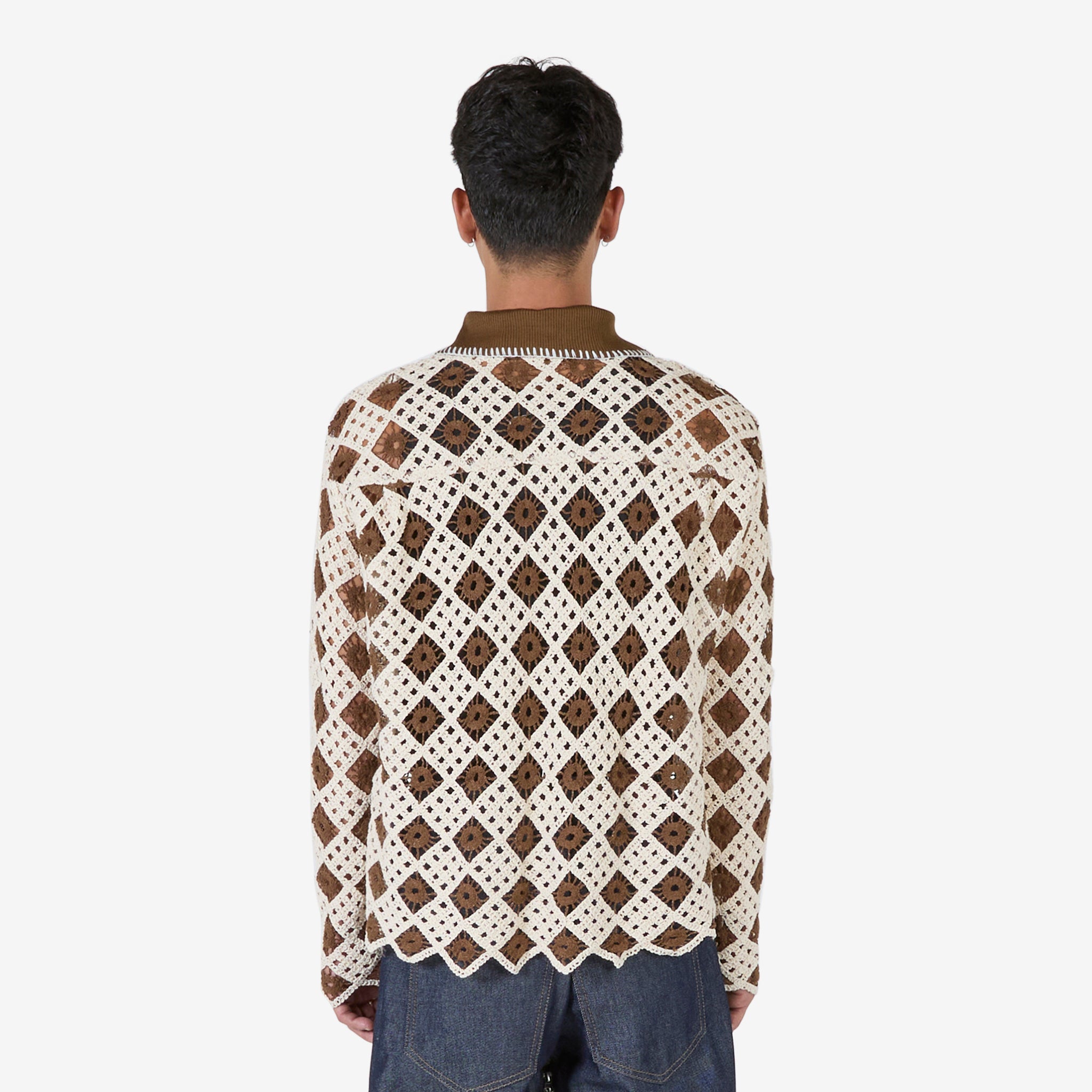 Brown Crochet Cotton Cardigan for Women - Lightweight Summer Cover-Up, Boho Chic Lace Knit Sweater for Beach, Office & Casual Outfits