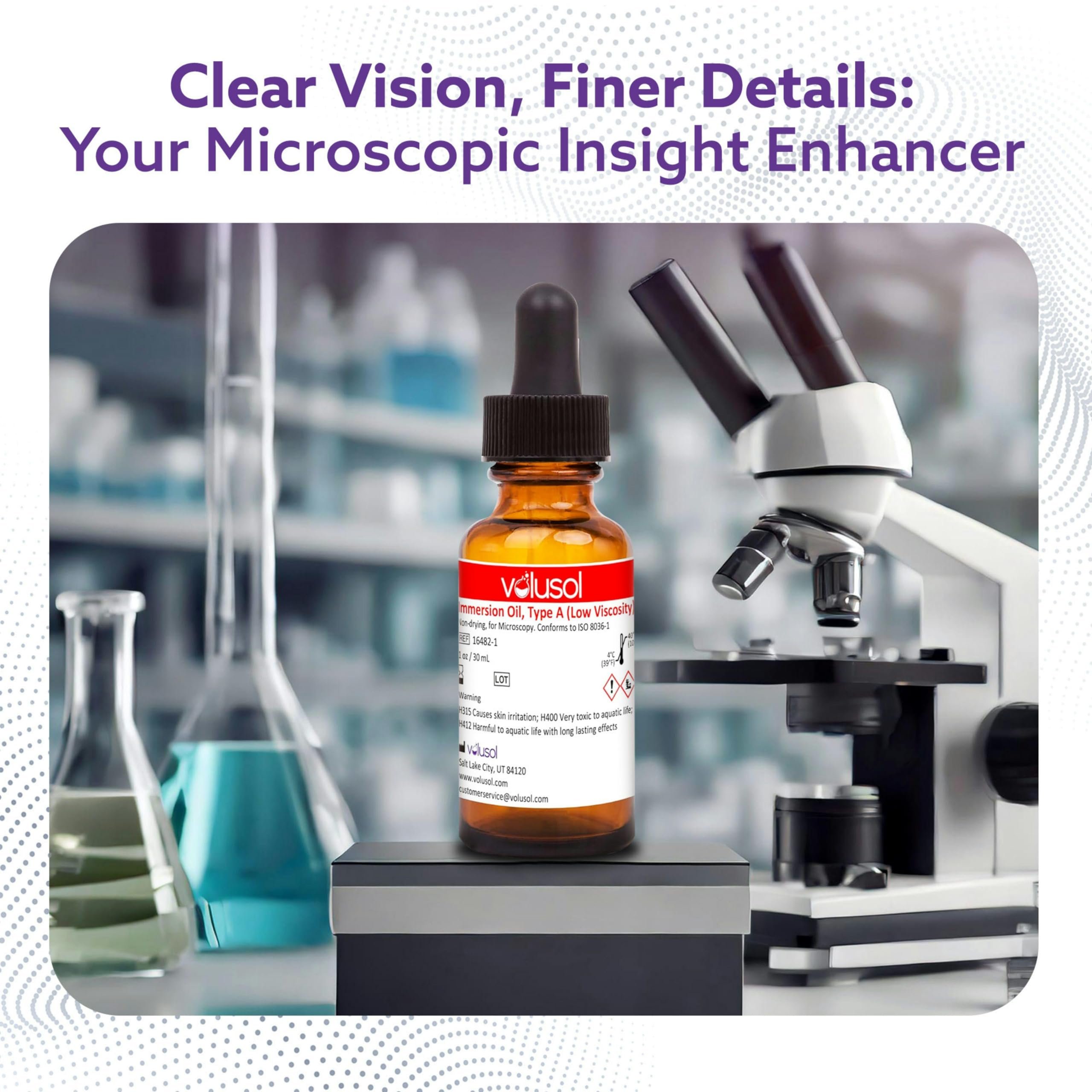Volu-Sol Microscope Immersion Oil Type A - Low Viscosity 150 Centistokes, Safe for All Microscope Lenses, Precision PP Polycone Bottle (30ml/1oz, Pack of 12) | Ideal for Biological Research, Lab Diagnostics & Microscopy Slide Preparation