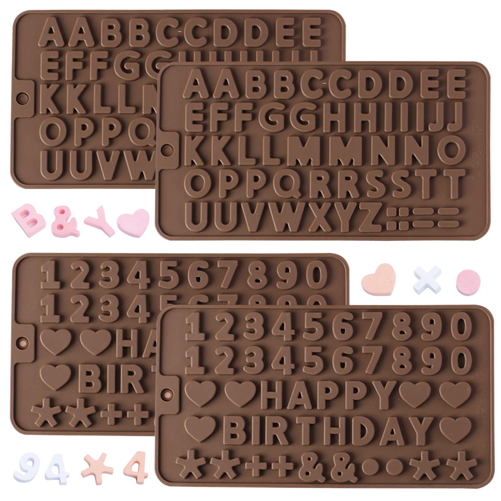 AFUNTA 2-Piece Silicone Alphabet Chocolate Mold & 2-Piece Number Cake Decorating Molds - DIY Baking Tools for Cookies, Chocolate, Candy, Jelly - Perfect for Birthday Parties, Baby Showers & Holiday Treats