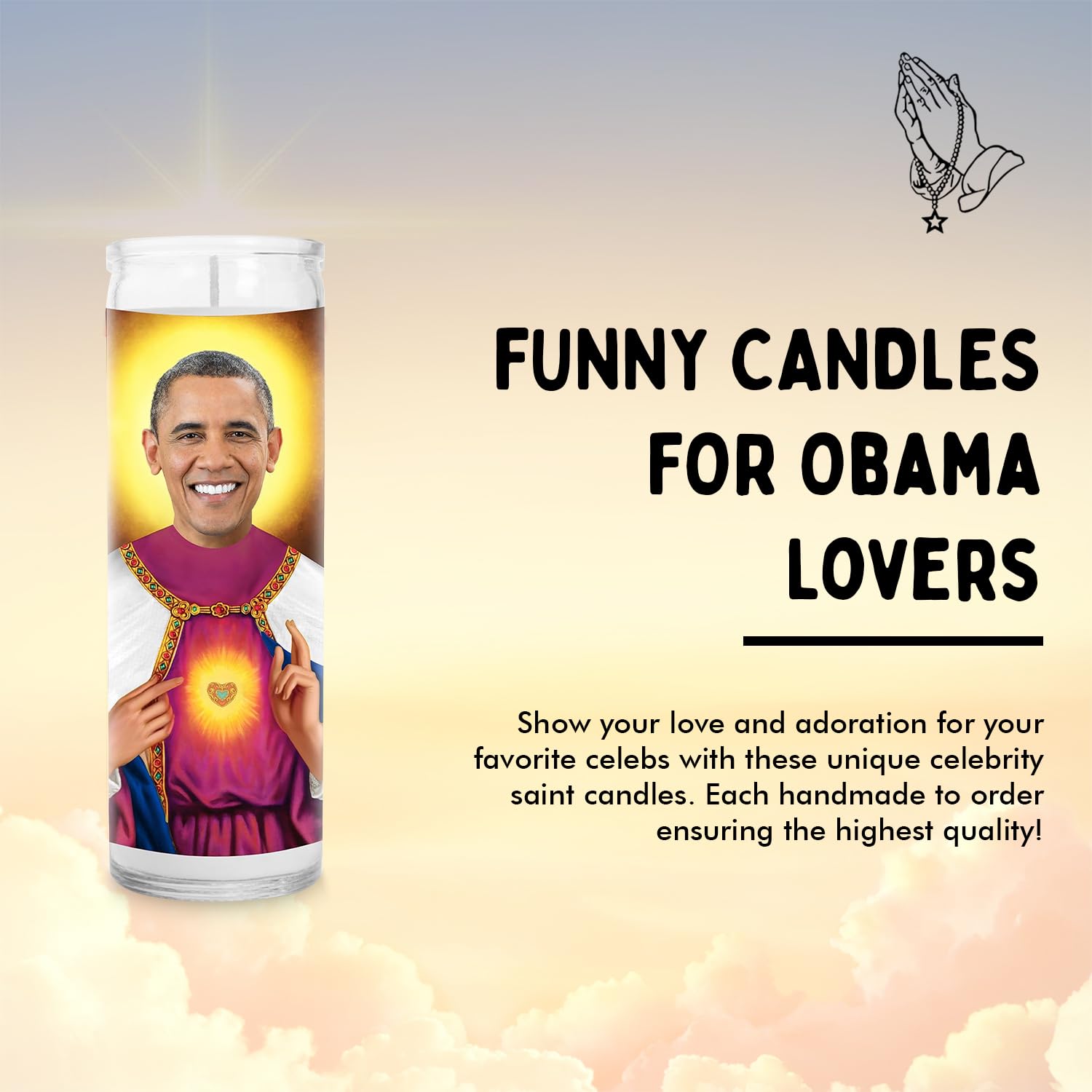 Obama Celebrity Prayer Candle - Handmade Saint Candle in USA - Unique Novelty Gift for Home Decor, Political Humor & Collectors - Perfect for Parties, Gag Gifts & Obama Fans