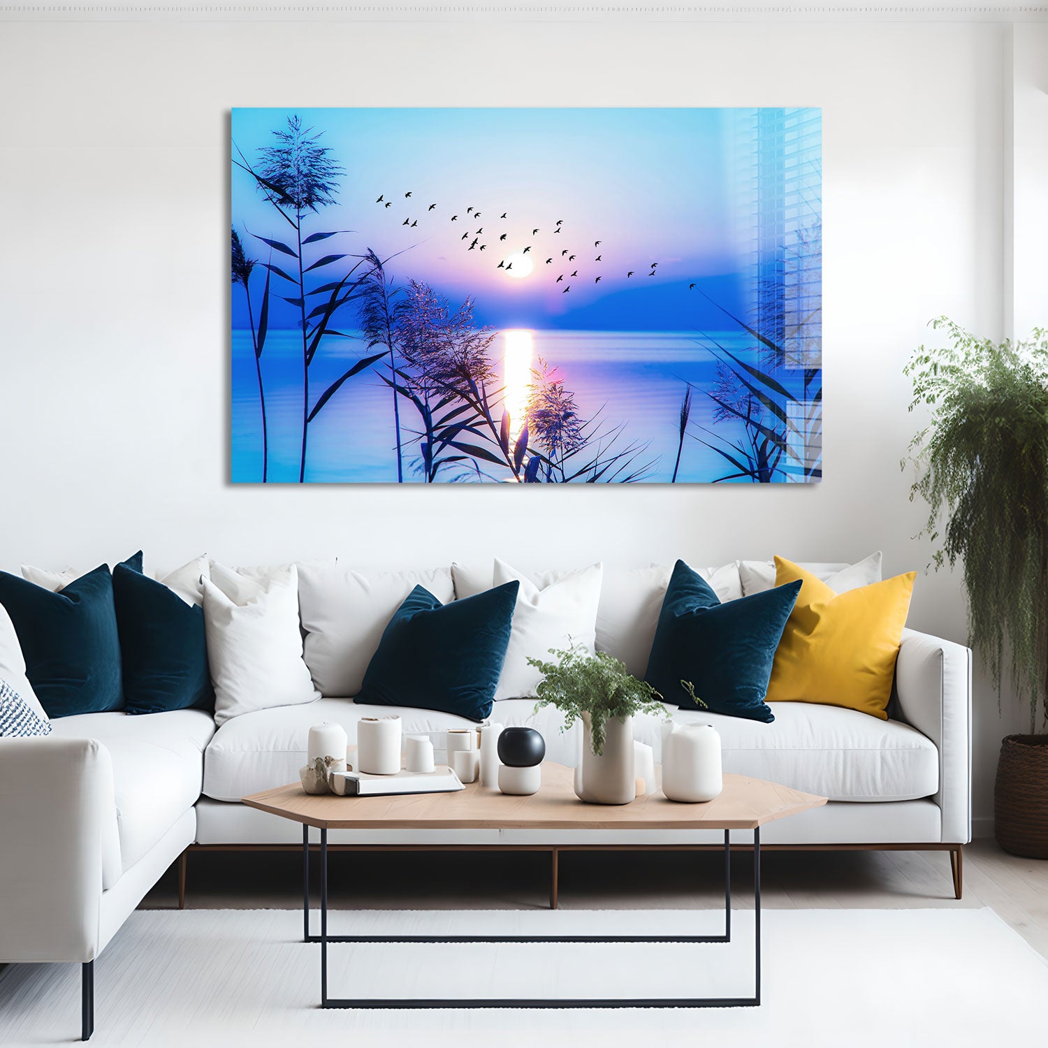 Sunset Seaside Wall Art - Coastal Beach Decor for Living Room, Bedroom & Office - Ocean Sunset Painting for Home & Vacation House Decor