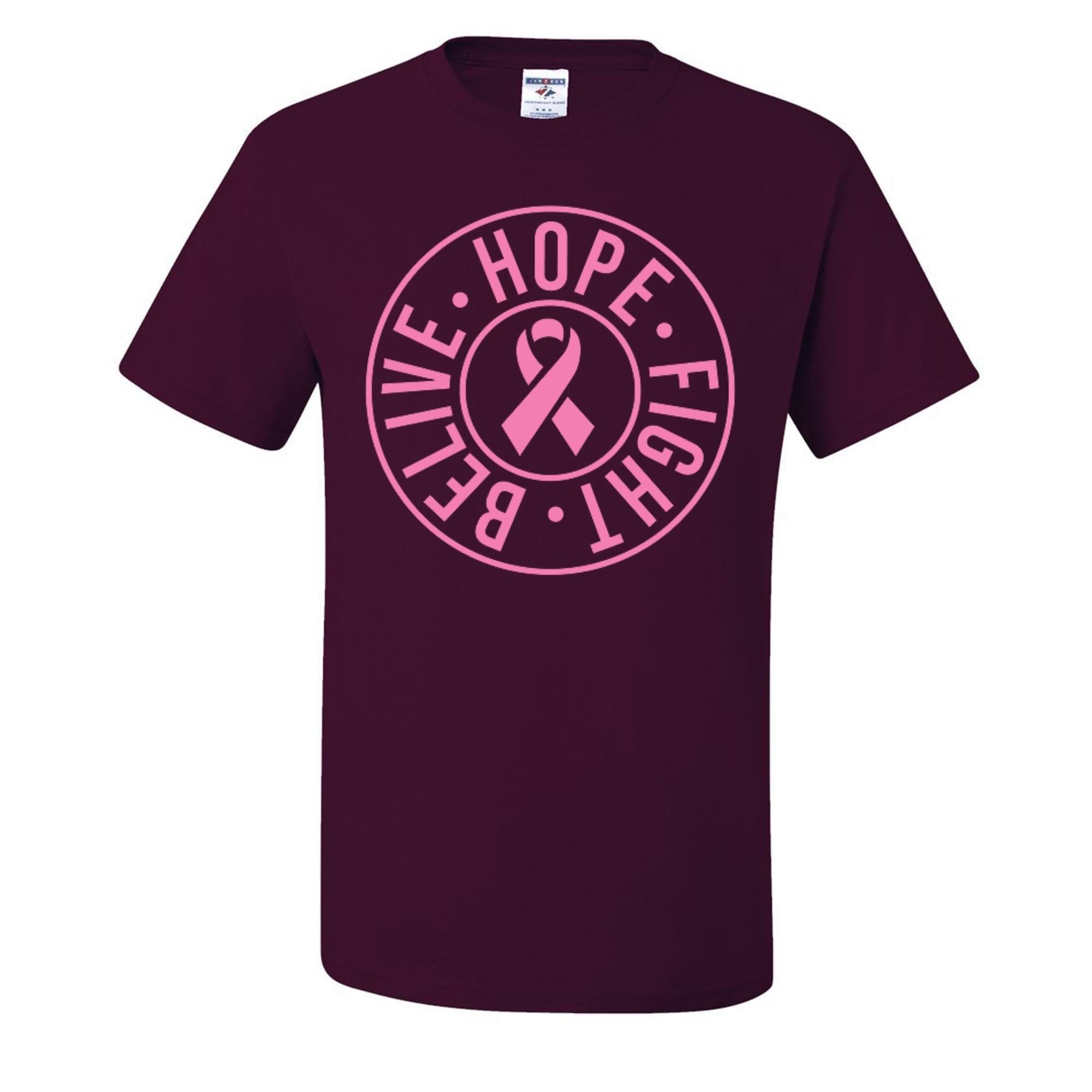 Wild Custom Apparel - Believe Hope Fight Breast Cancer Awareness Graphic Men's T-Shirt - Comfortable Cotton Tee for Support, Fundraising & Awareness Events