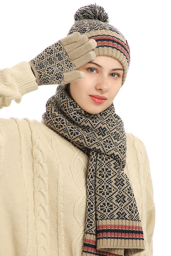 Winter Warm Knitted Hat Scarf Gloves Set for Women & Men - Cozy 3-Piece Accessories for Snow Sports, Skiing, and Cold Weather Outdoors