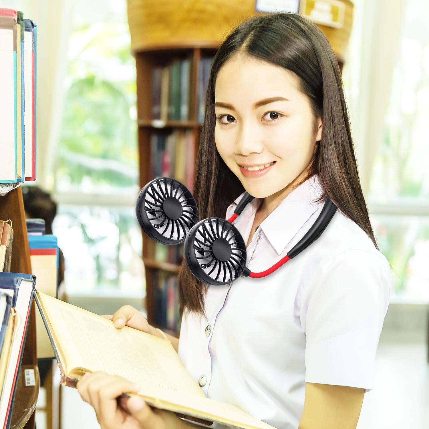 Cellet Hands-Free Portable Neck Fan - Rechargeable USB Mini Fan with Double-Side Cooling for Outdoor, Travel, Office & Gym (White)