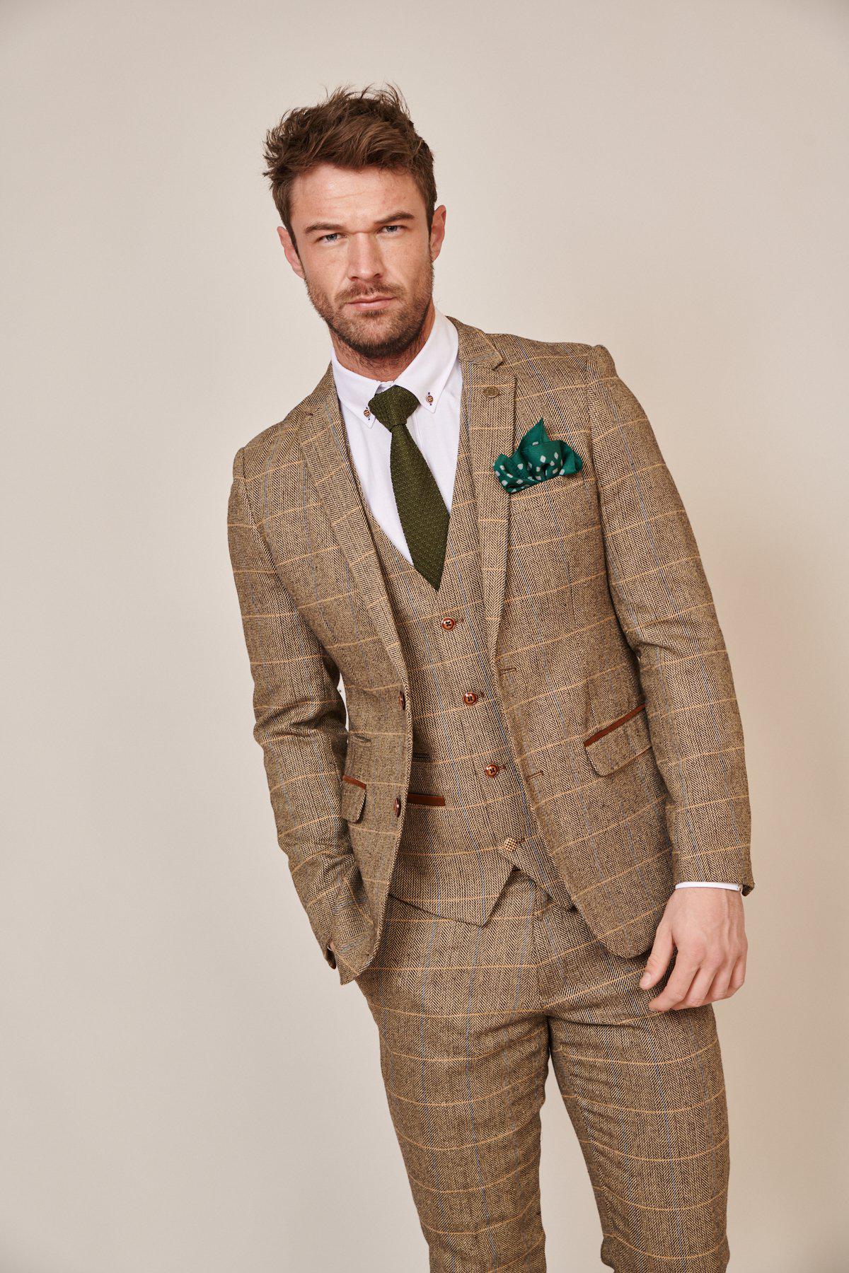 Elegant TED Tweed Suit with MAX Navy Waistcoat - Premium Men's Formal Wear for Weddings, Business Meetings & Special Occasions