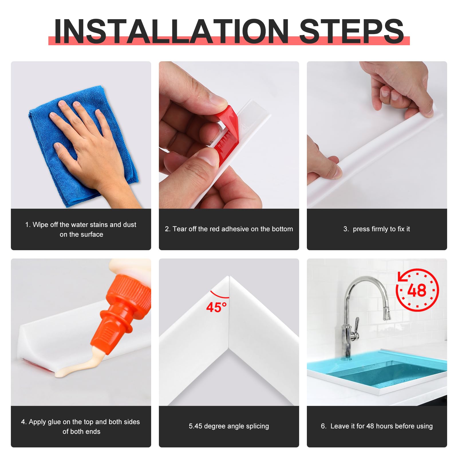 EFUTURETIME 1M Self-Adhesive Shower Threshold Splash Guard - Waterproof Silicone Seal Strip for Shower Tray, Cubicle, Kitchen & Bathroom - No Drilling Required (White) - Perfect for Bathroom Renovation & Water Leak Prevention