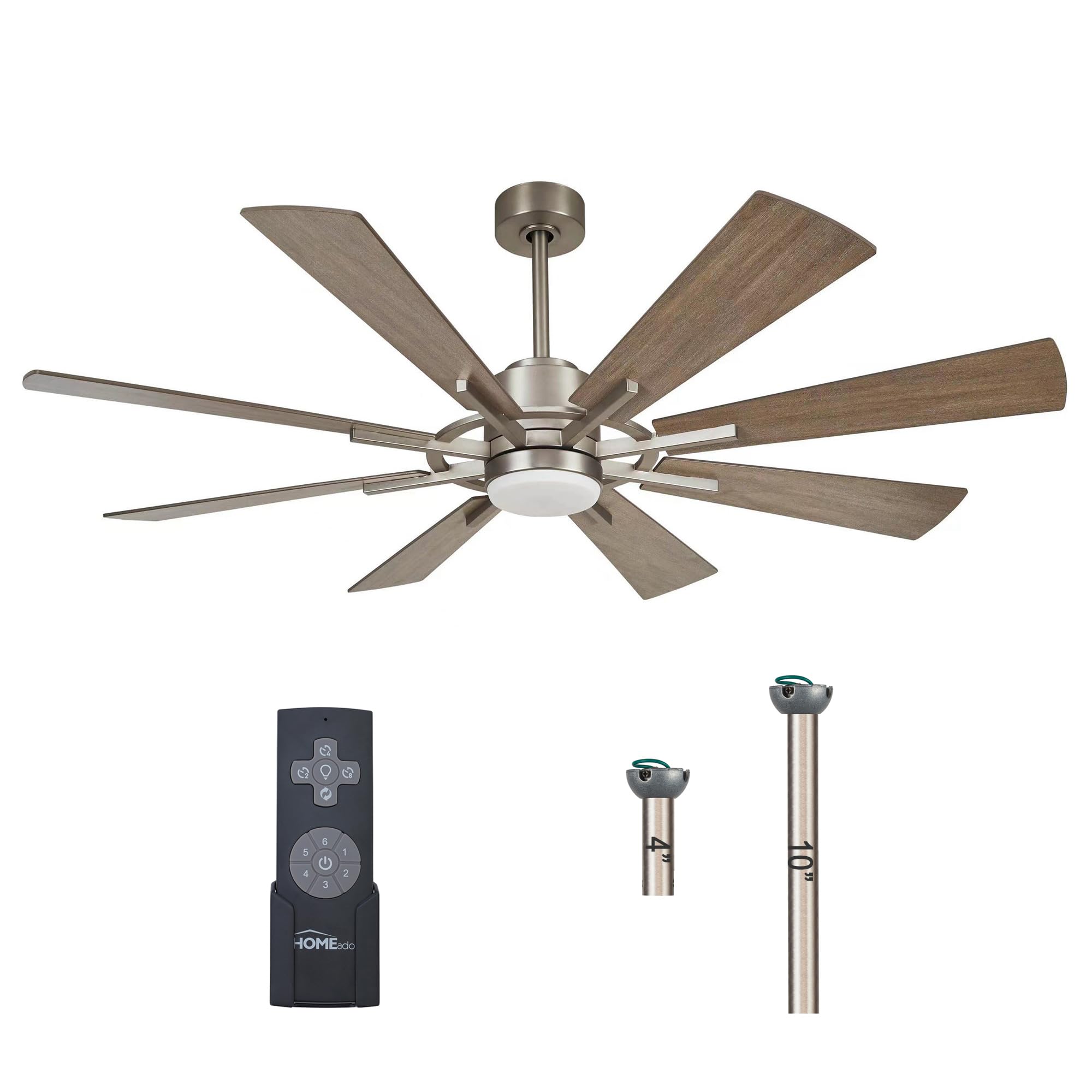 60 Inch Outdoor Ceiling Fan with Lights & Remote - Large Patio Ceiling Fan in Satin Nickel by Parrot Uncle | Perfect for Covered Porches, Decks & Backyards