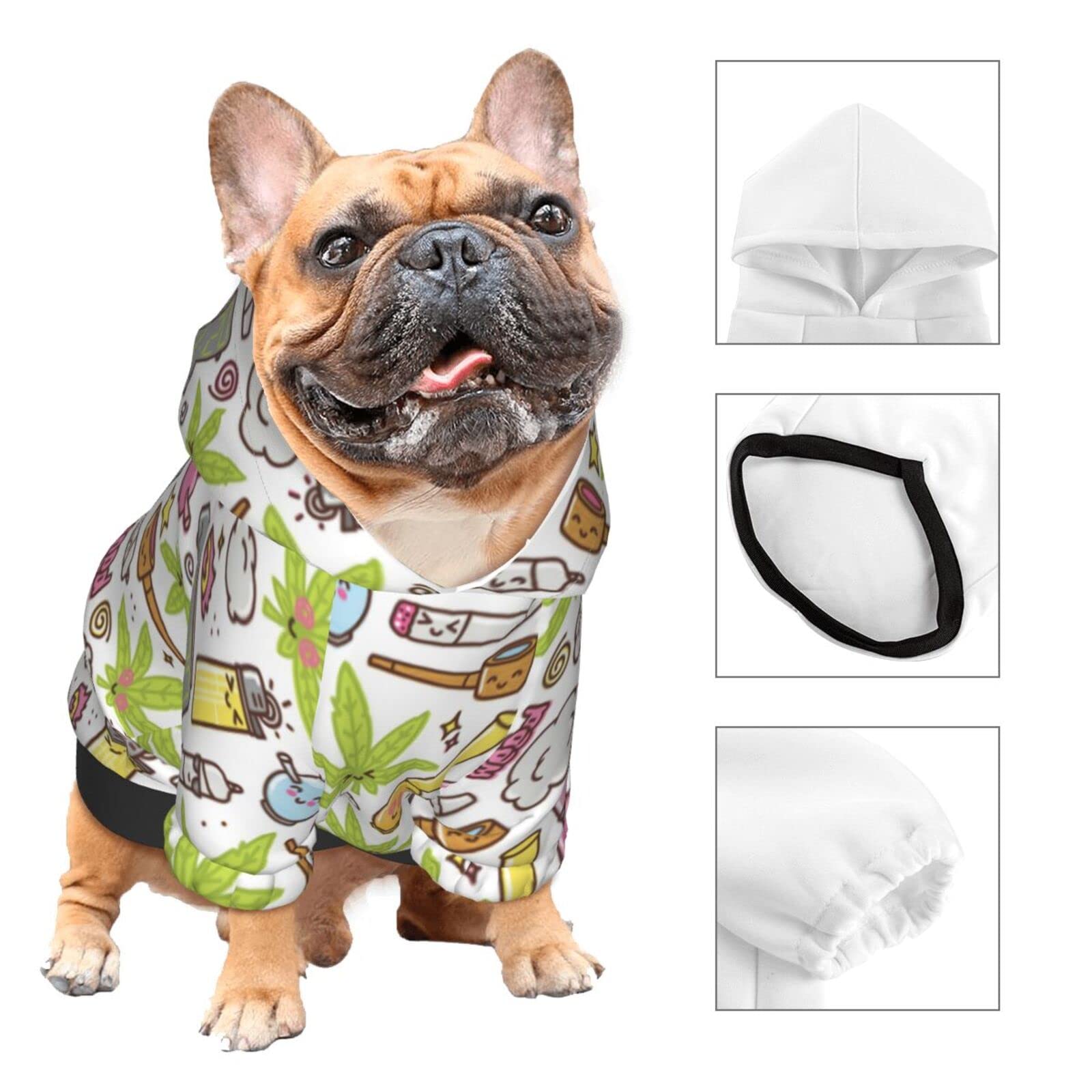 Cute Cartoon Cannabis Pattern Dog Hoodie - Warm Pet Sweater with Hat for Small Dogs (Green & White, X-Small) - Perfect for Outdoor Walks & Winter Fashion