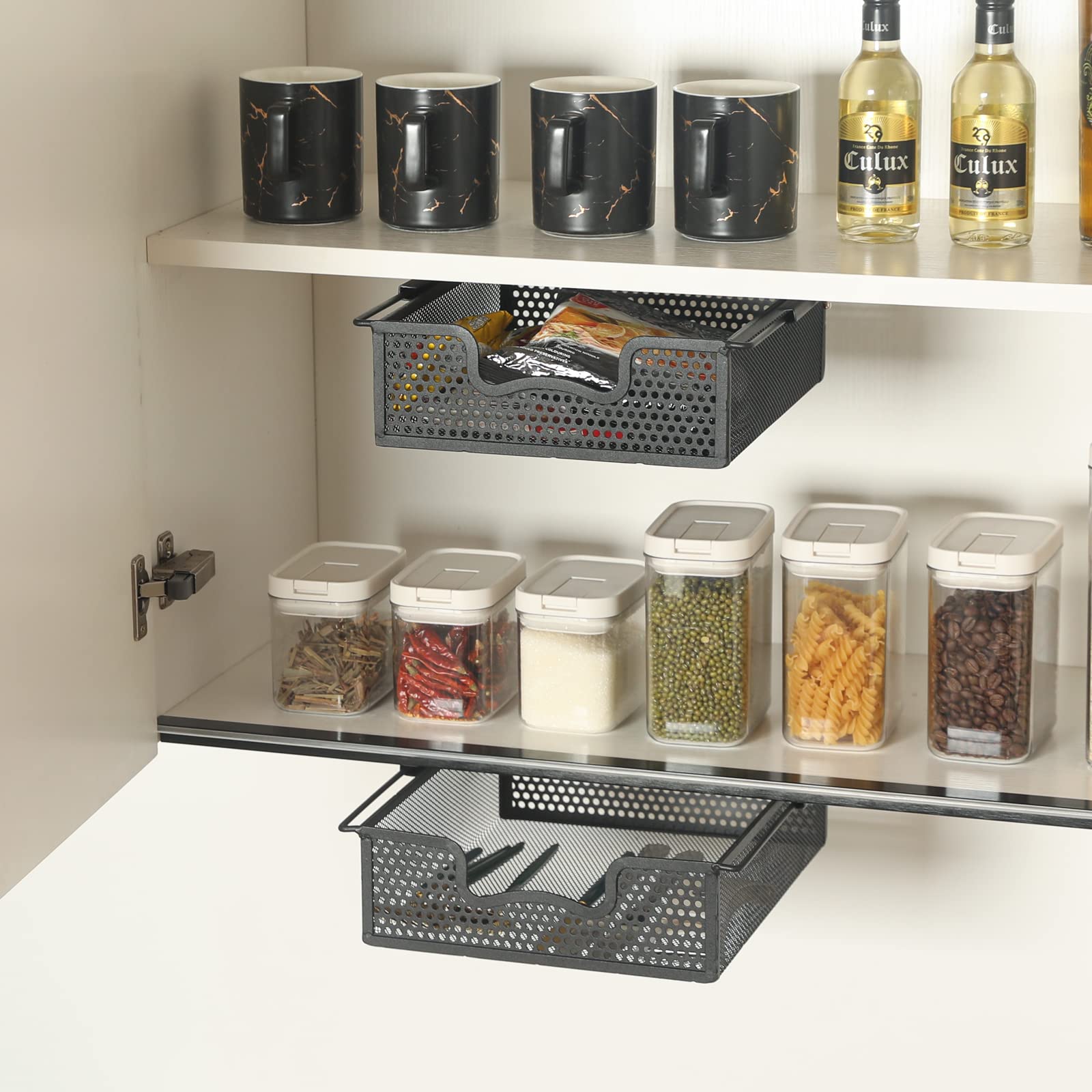 JKsmart 2-Pack Hanging Pullout Drawer Basket - Under Shelf Wire Organizer for K-Cups & Coffee Pods - Space Saving Kitchen Storage for Counter, Pantry & Cupboard - Perfect for Small Spaces & Coffee Stations