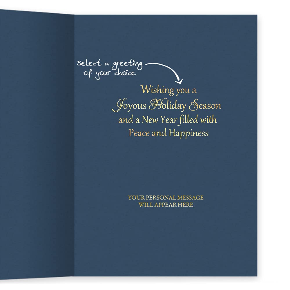 25 Personalized Christmas Cards with Foil-Lined Envelopes - Shimmering Snowflake Trio Design for Holiday Greetings, Business & Personal Use - Perfect for Corporate Gifts, Family & Friends Holiday Cards