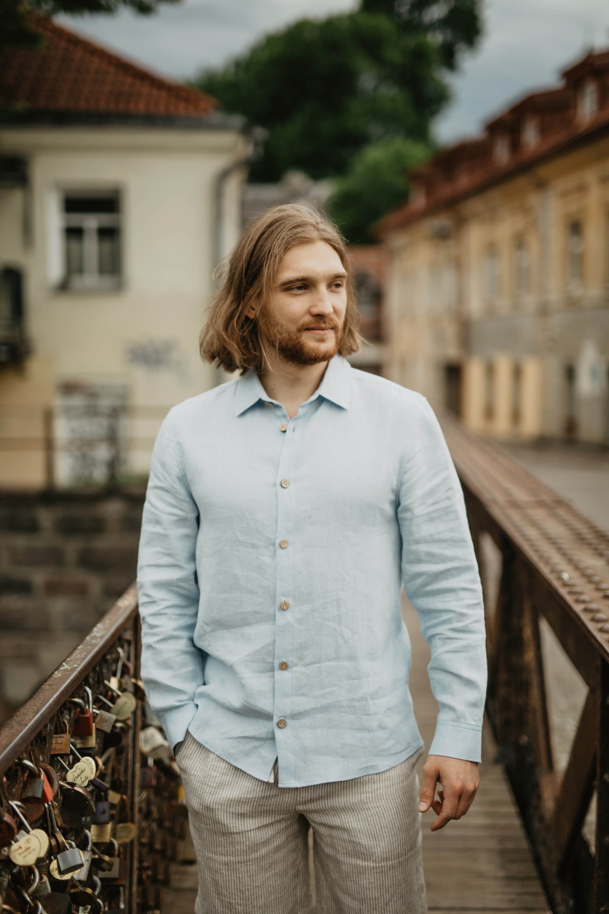 Naglis Men's Linen Long Sleeve Shirt - Breathable Casual Button Down Shirt for Men in Multiple Colors | Perfect for Summer, Office Wear & Outdoor Activities